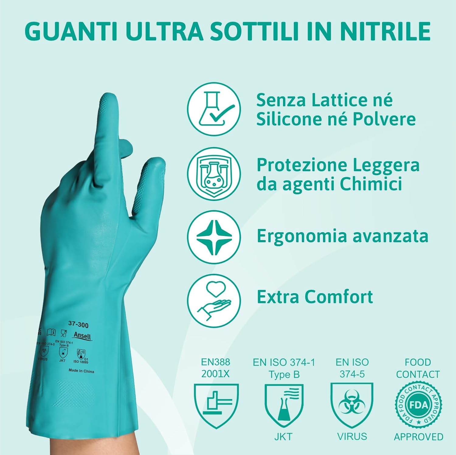 Detalle 2 de Ansell AlphaTec 37-300 guanti in nitrile taglia M, 12 paia
