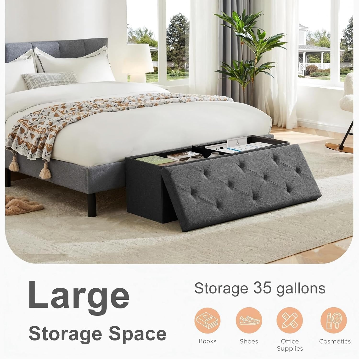 Detalle 2 de Sweetcrispy Storage Ottoman Bench, 43-Inch
