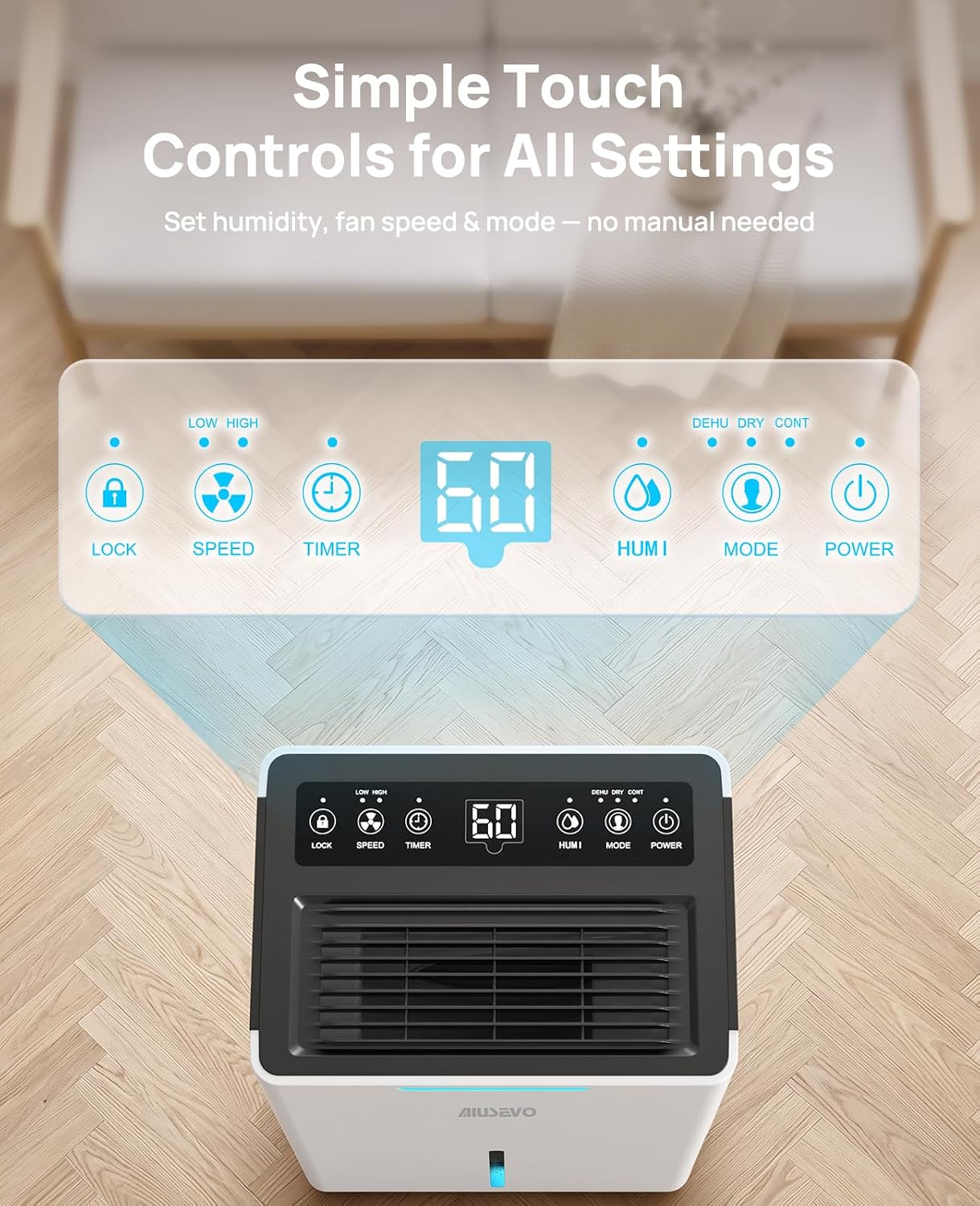 Detalle 1 de Aiusevo AS280-W 21-Pint Dehumidifier with Drain Hose, 3 Modes
