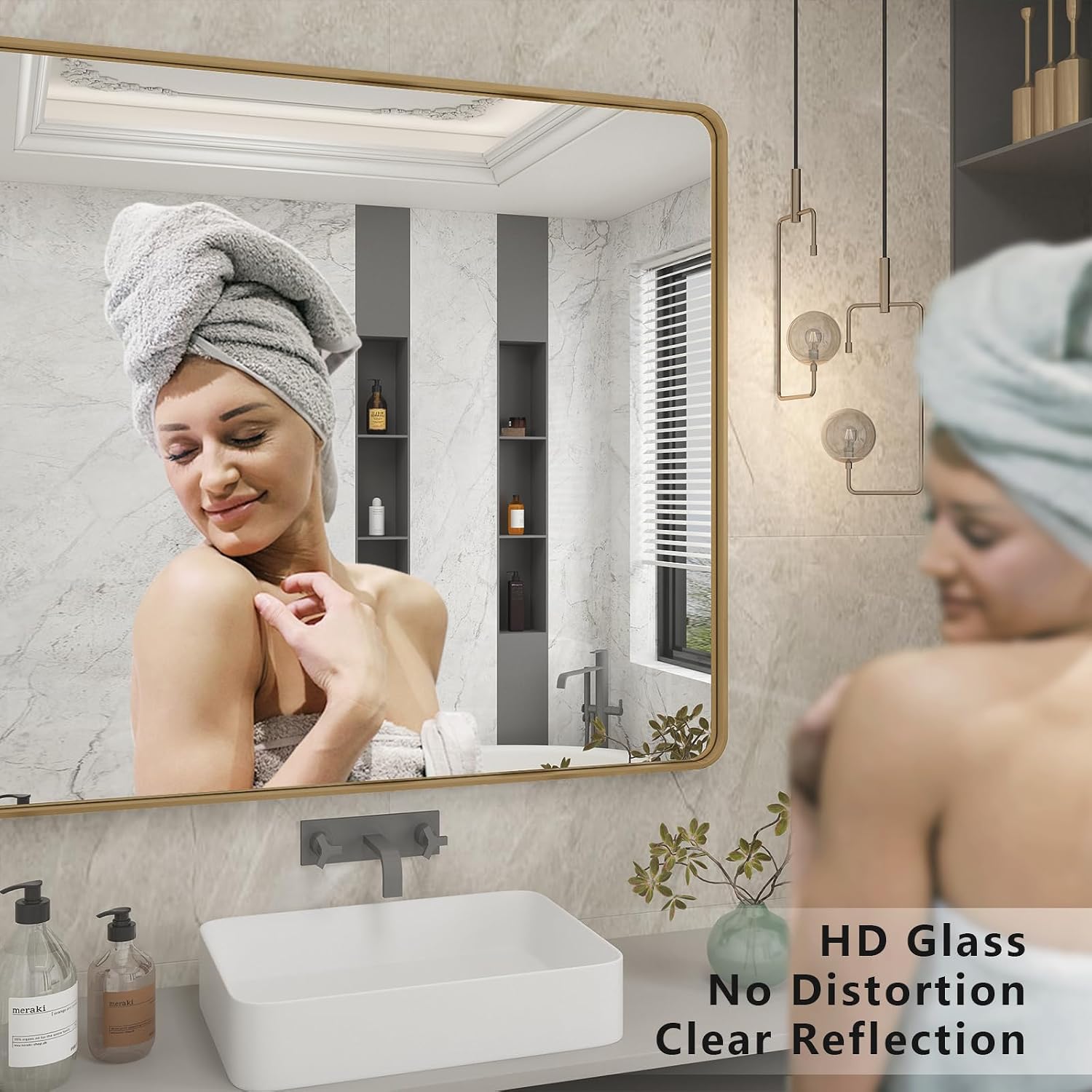 Detalle de CHARMOR 2 Pack 22x30 Gold Bathroom Mirror with Brushed Aluminum Frame