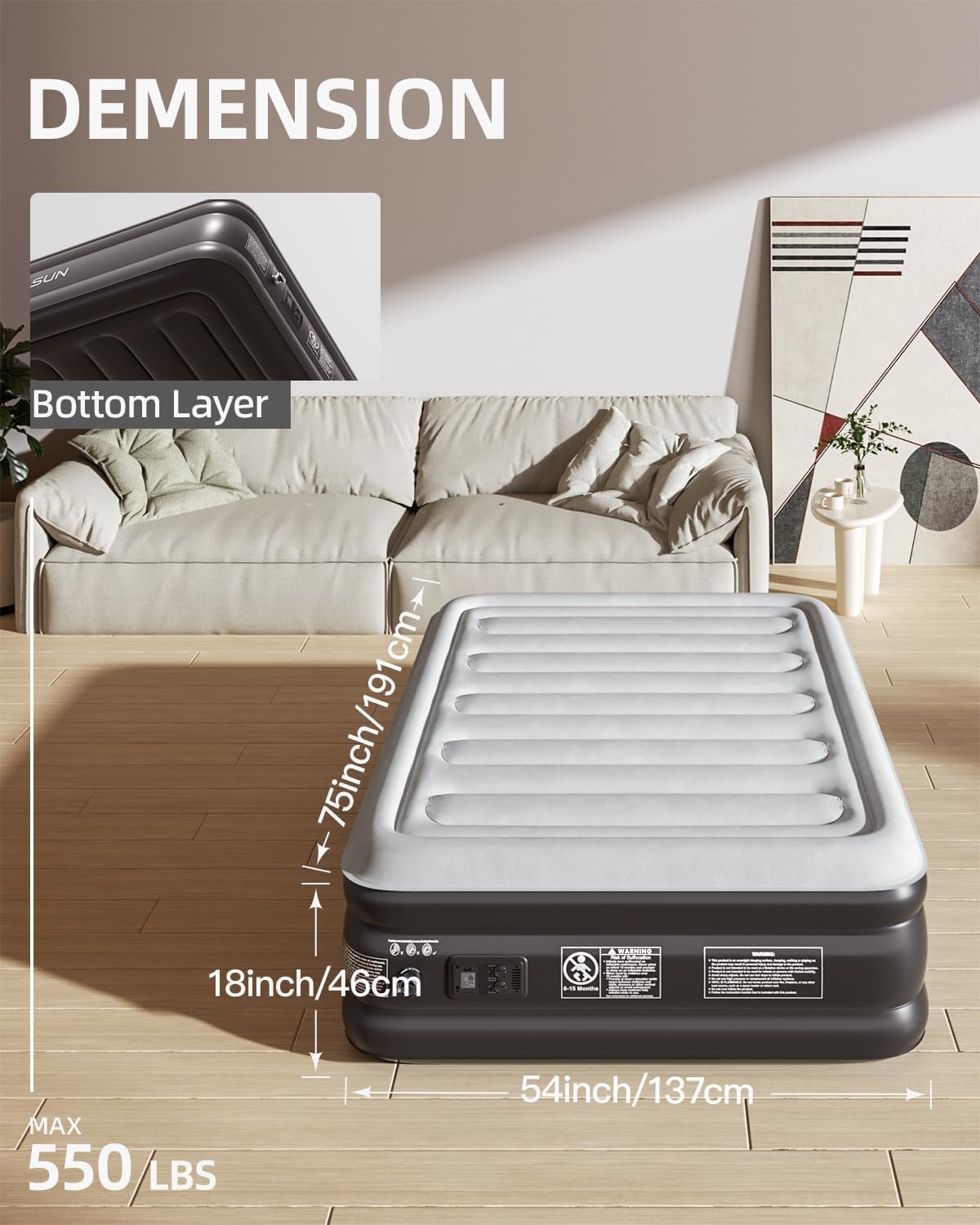 Thumbnail 2 de CHILLSUN 2026 Upgraded Full Air Mattress with Built-In Pump (18" Raised)
