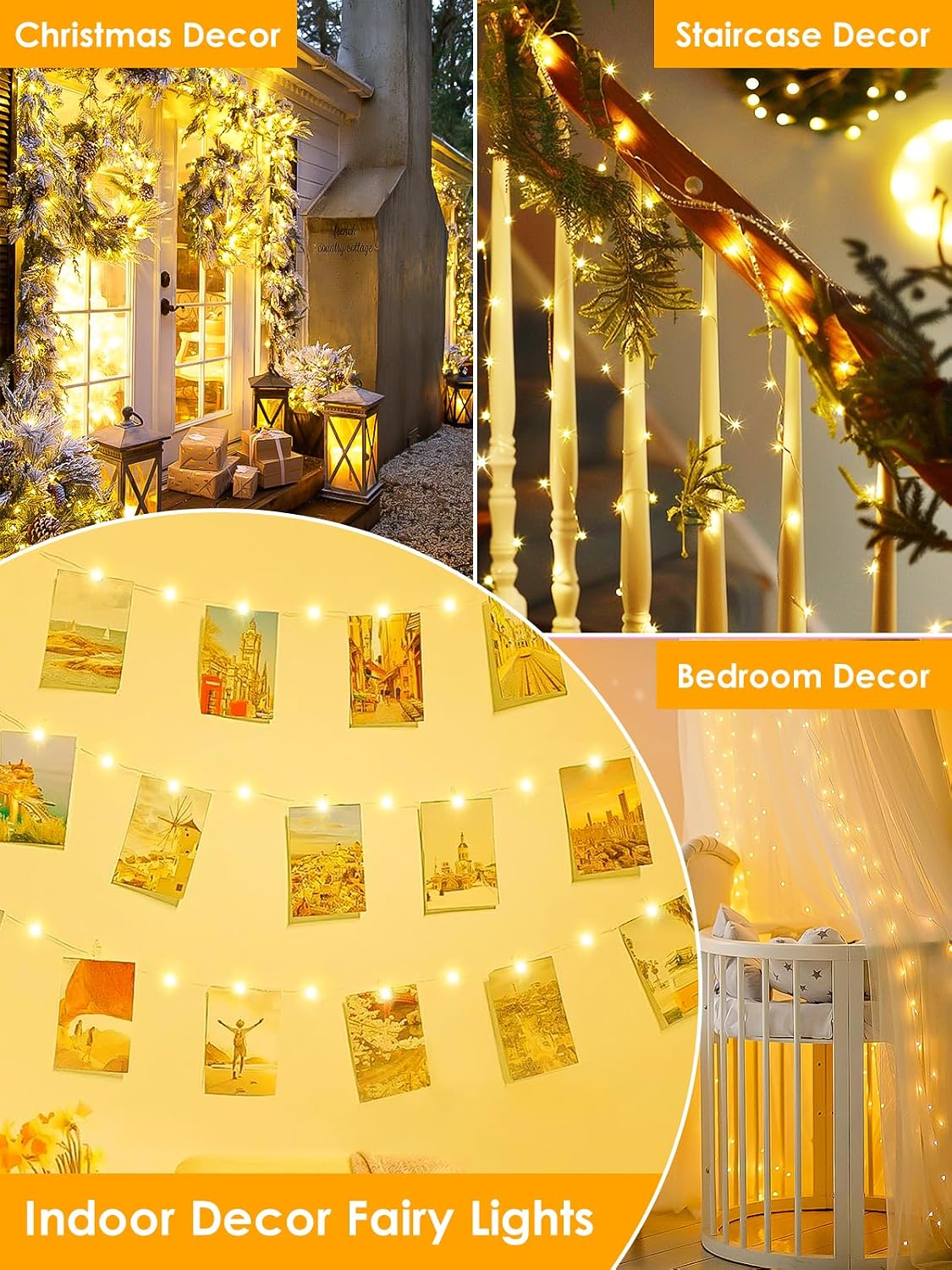 Detalle de BHCLIGHT MLS-D4.5V1.35WUC-O Fairy Lights, 66 ft, 200 LEDs, Warm White