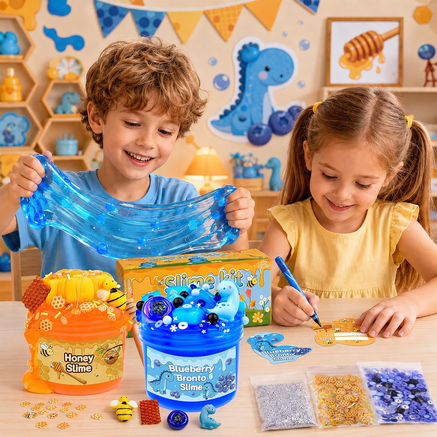 Thumbnail 1 de 2 Pack Honey Slime Kit 14 oz – Bronto Clear Slime Cards, ASMR Slime Making Kit for Kids Aged 4–12