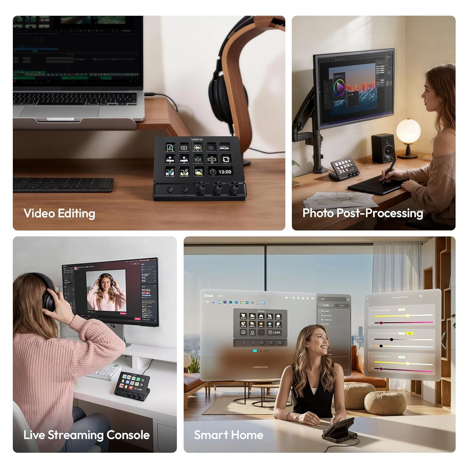 Thumbnail 3 de ULANZI D200X Flow Controller with 3 Knobs and 14 LCD Keys: 8-in-1 USB-C Hub for 4K HDMI Streaming, Editing, and Content Creation