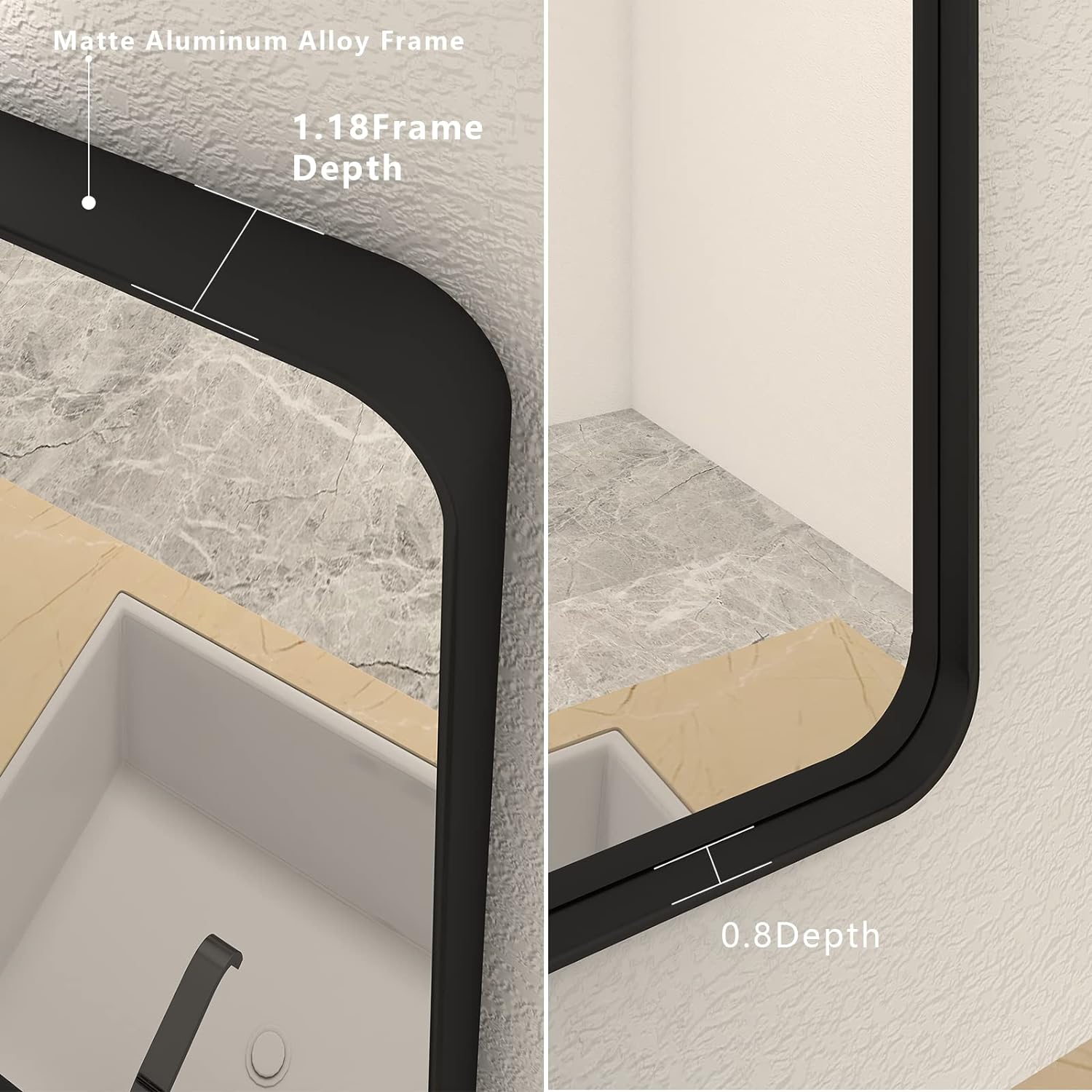 Detalle 2 de CHAMROR 24x32 Inch Black Metal Framed Mirror — Anti-Rust, Tempered Glass, Hang Vertically or Horizontally