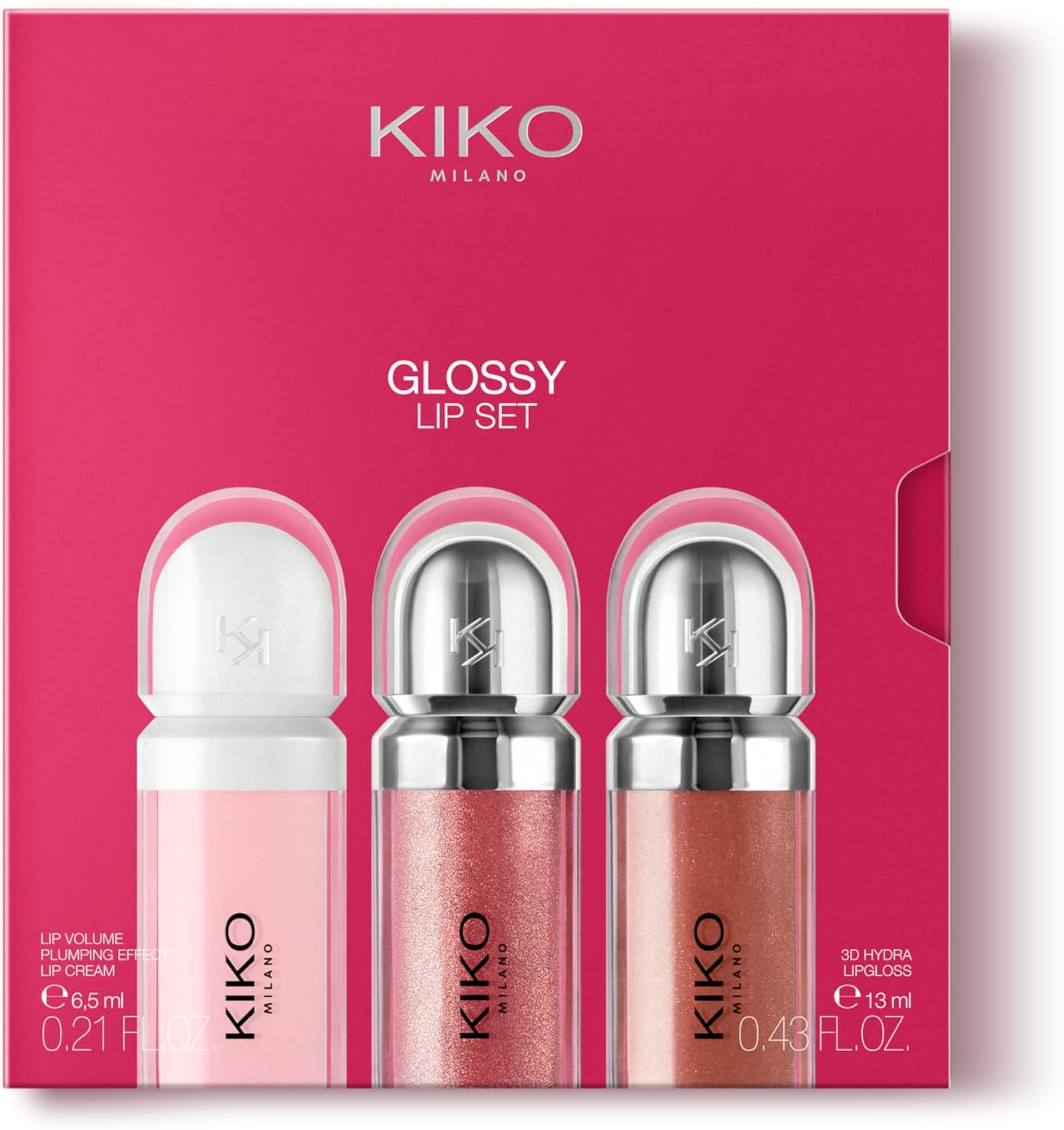 Detalle de KIKO Milano Glossy Lip Set – läppkit med två läppglans och volymkräm