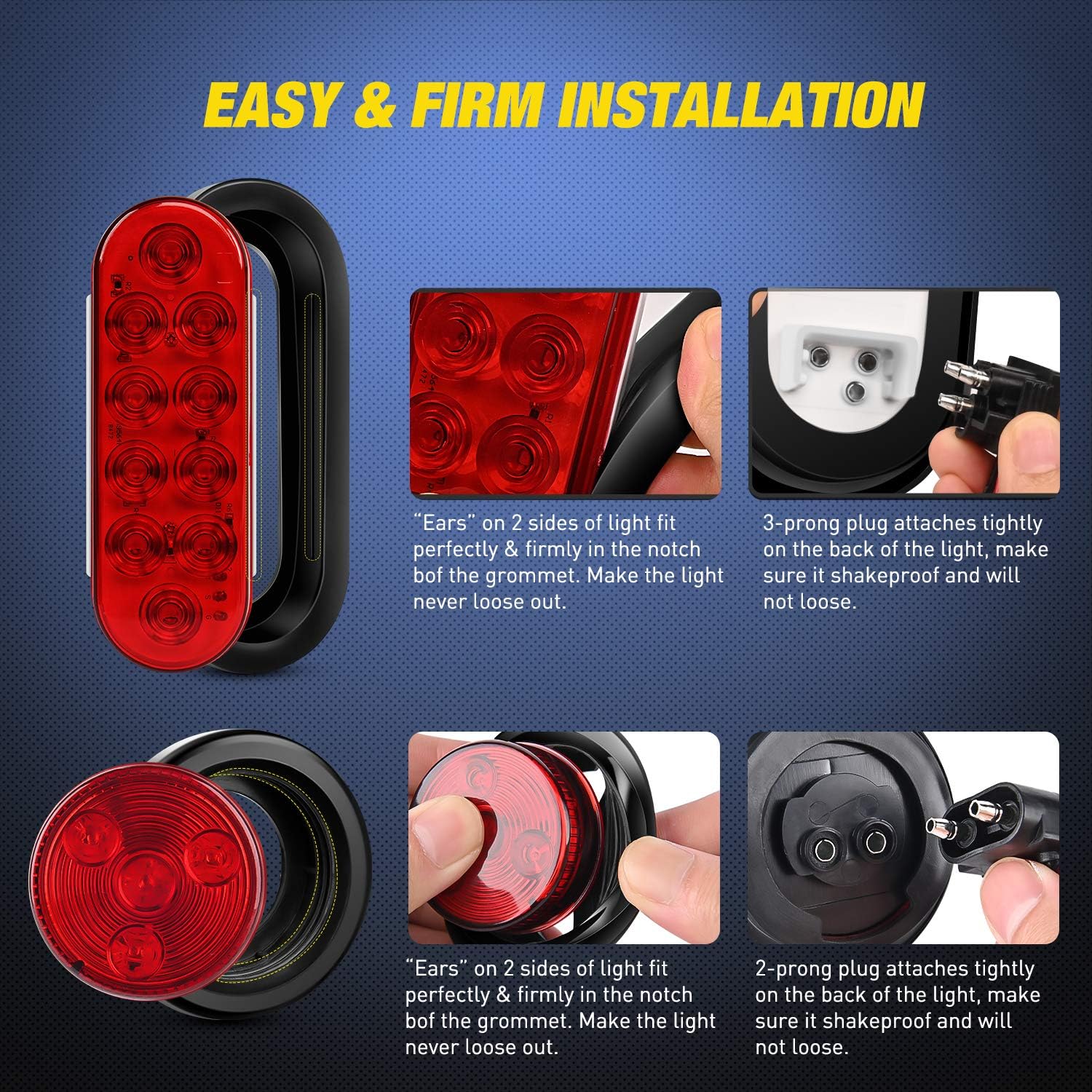 Thumbnail 3 de Nilight 2PCS Steel Trailer Light Boxes Housing Kit with 6" Oval Red LED Tail Lights and 2" Round Red LED Side Markers