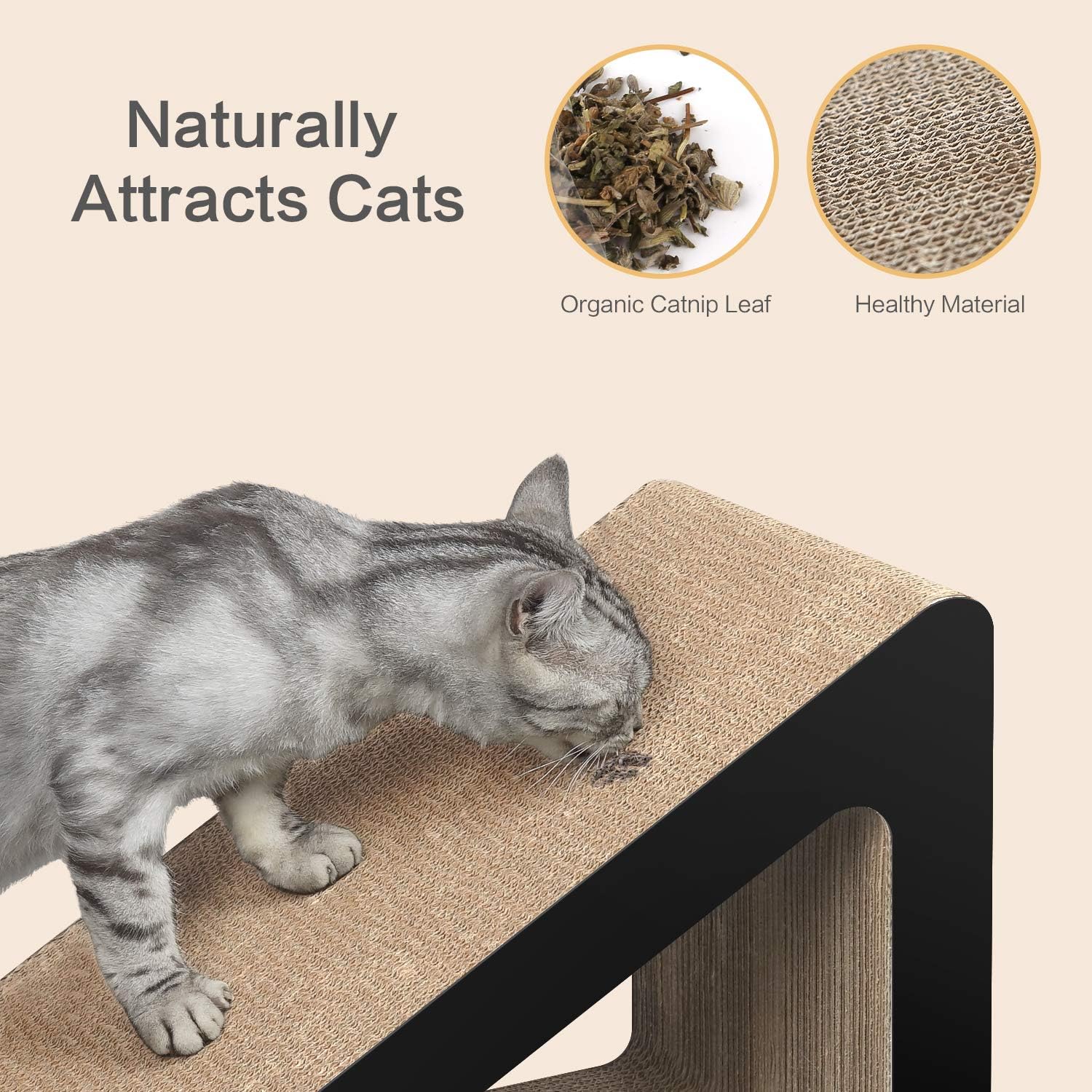 Detalle de Aibuddy Cat Scratcher: Inclined Cardboard Lounge with Ball Toy, Catnip & Play Tunnel