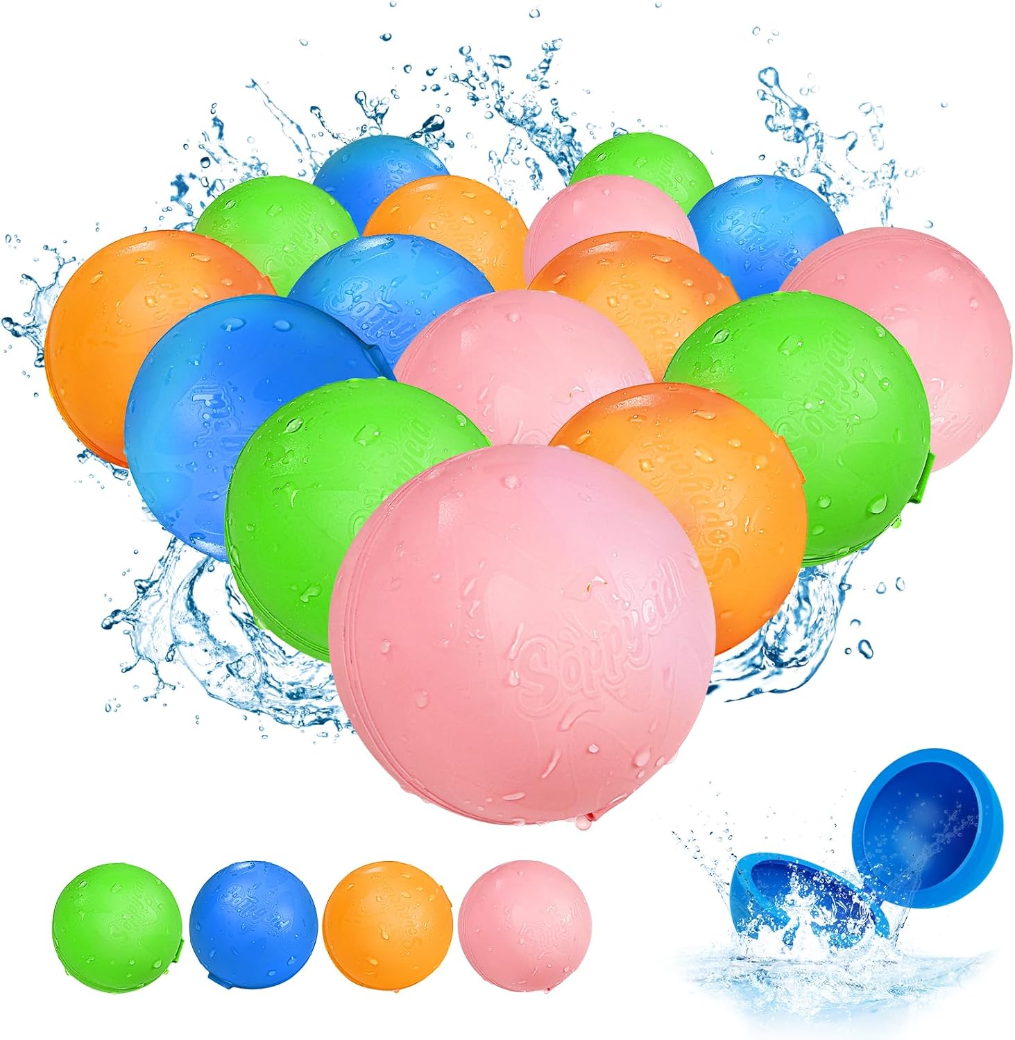 Detalle de Reusable Water Balloons: 16-Pack Silicone, Self-Sealing & Quick Fill for Outdoor Water Games
