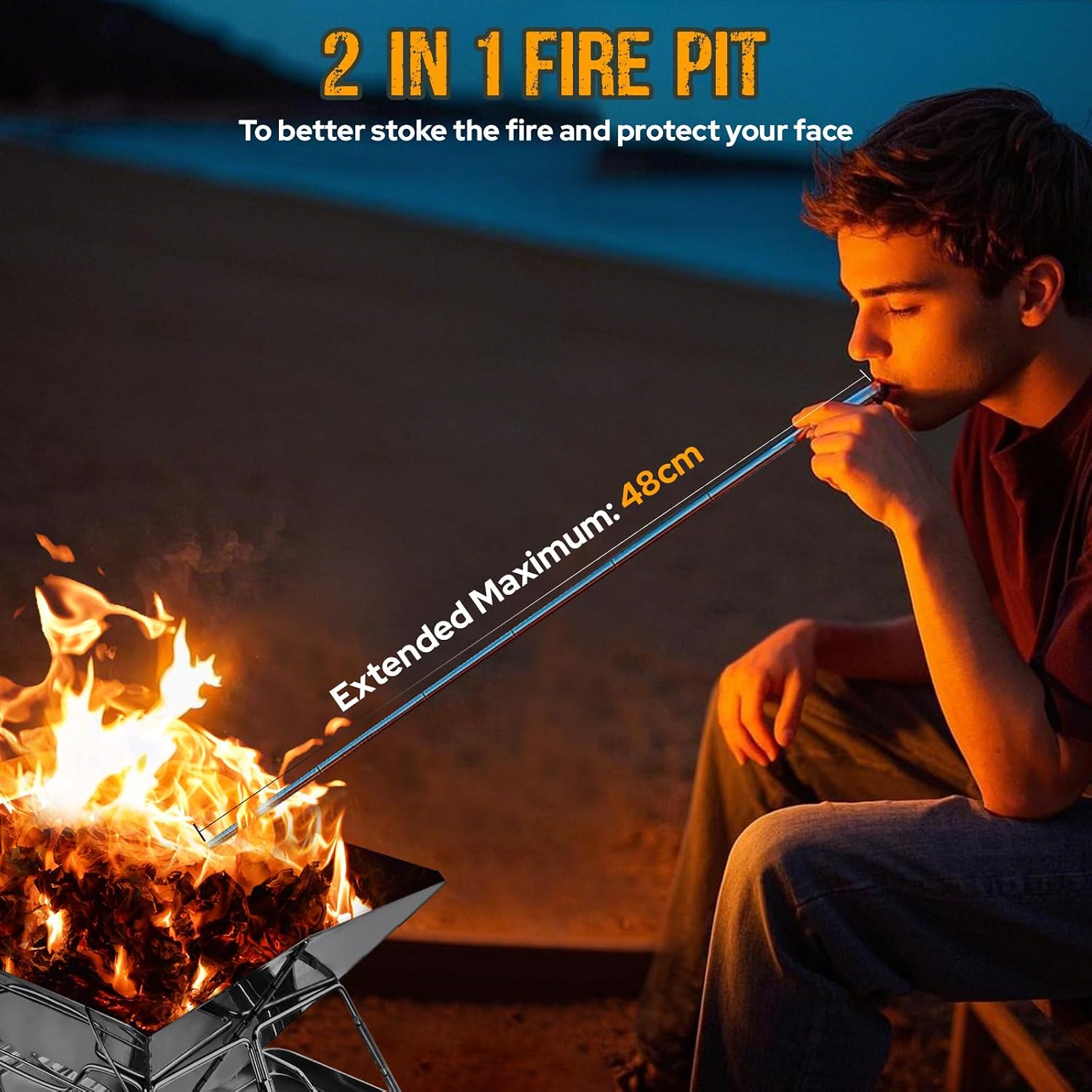 Detalle de Hanviter Portable Fire Pit for Camping – Collapsible stainless steel grill with carry box for BBQs, picnics and bonfires