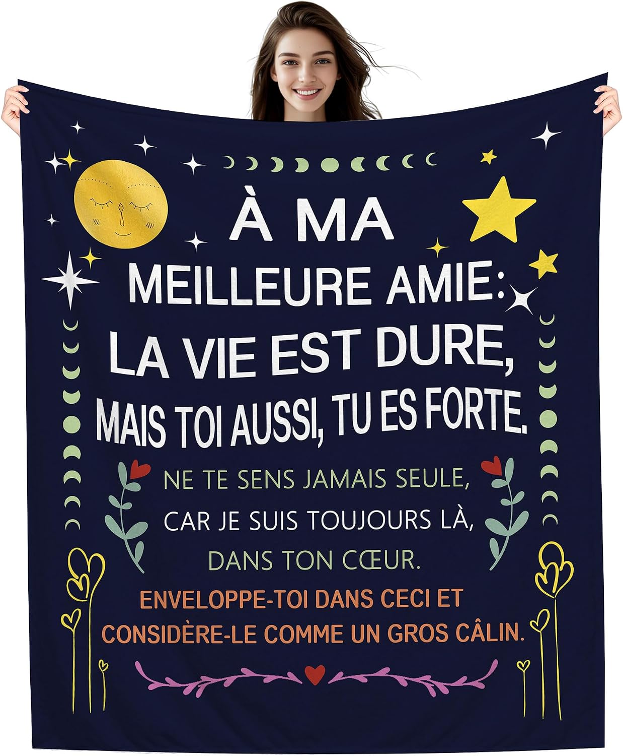 Detalle de Amorea À ma Meilleure Amie La Vie est Dure… plaid couverture en flanelle (150 x 130 cm)