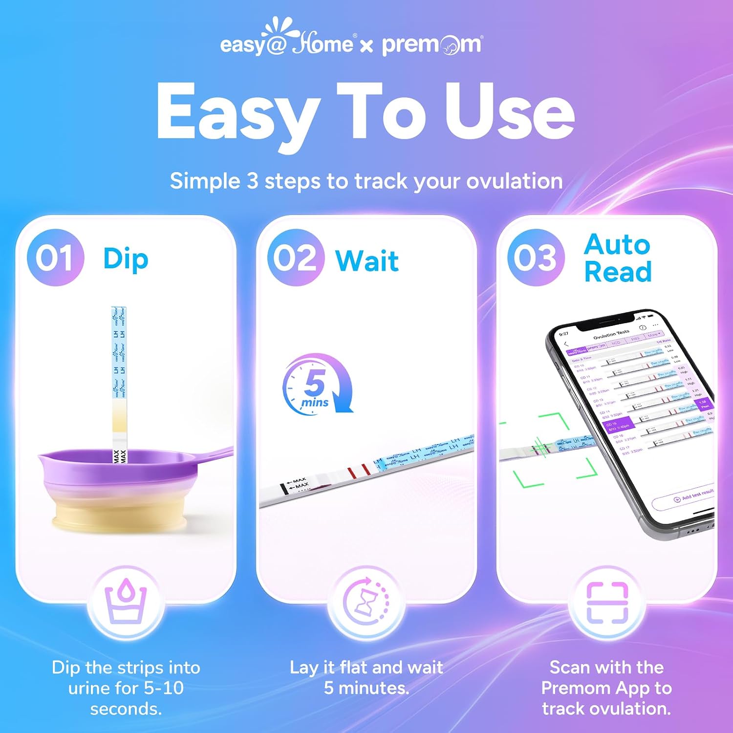 Detalle de Easy@Home Ovulation Fertility Test Kit (20 LH Strips) with Premom Tracker