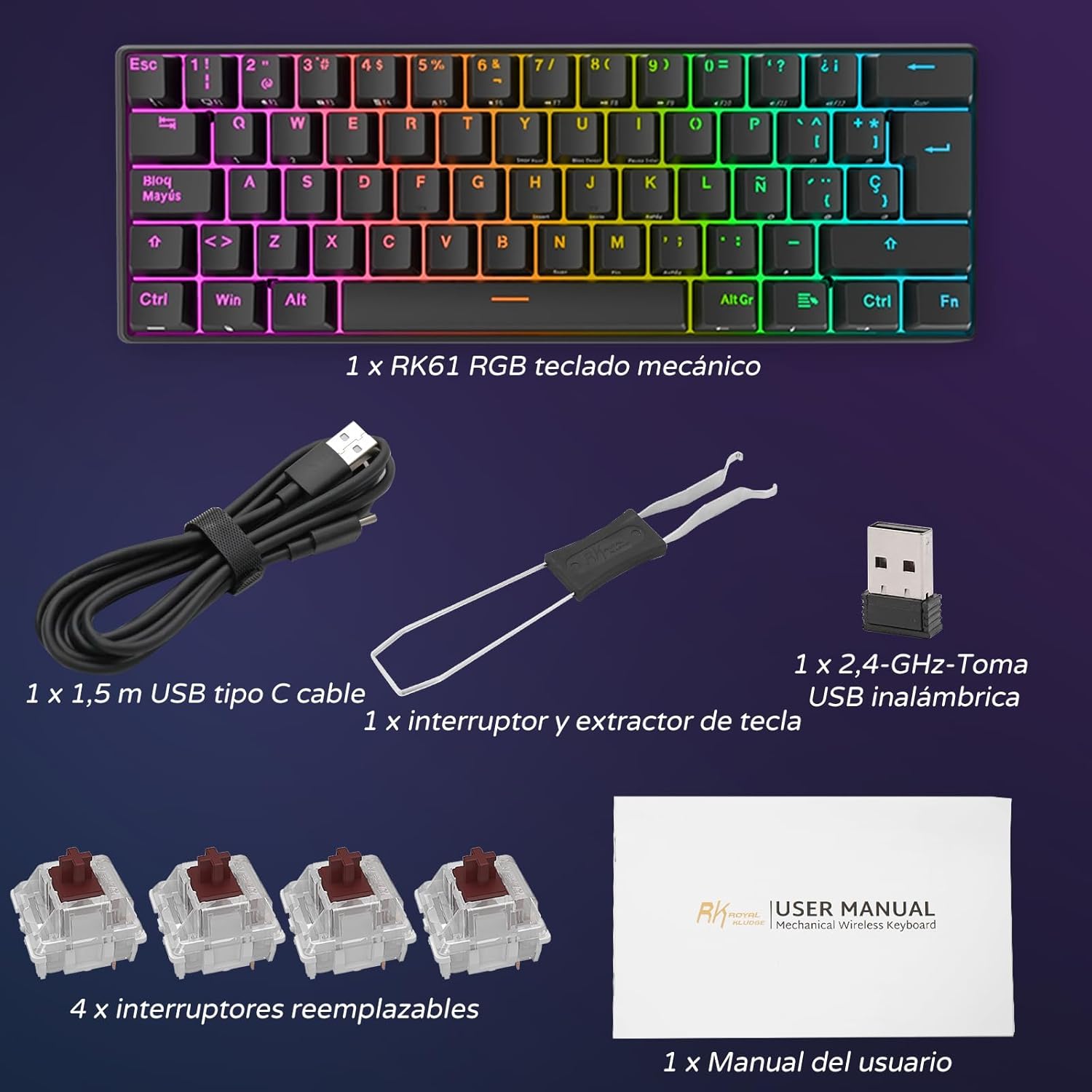 Thumbnail 8 de RK ROYAL KLUDGE RK61 Teclado Mecánico Gaming Wireless 🌈