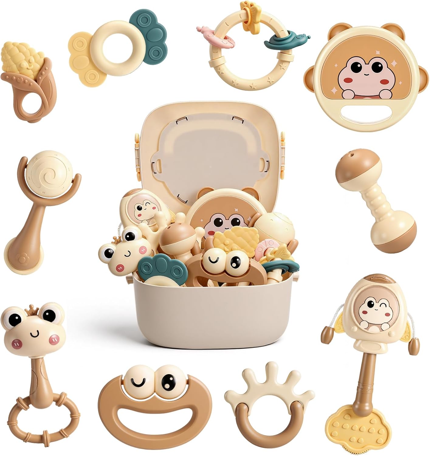 Wootoyz 10‑Piece Baby Toys with Storage Box for 0–12 Months – Rattle Toys Set