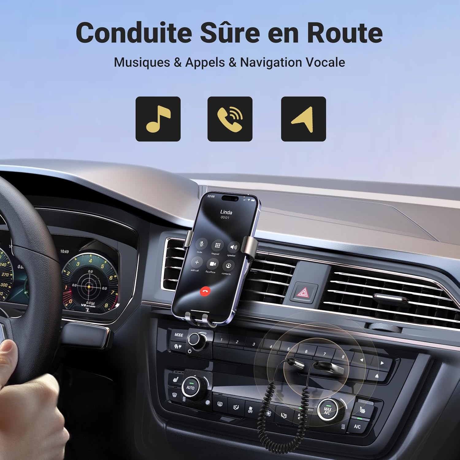 Thumbnail 2 de UGREEN Adaptateur Jack Bluetooth 6.0 pour voiture (récepteur Aux 3,5 mm + USB) avec appels mains libres, argenté