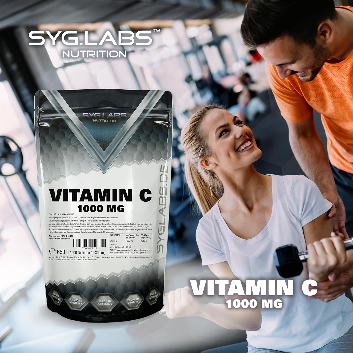 Thumbnail 1 de Vitamin C 1000 mg Tabletten mit Hagebutte und Bioflavonoiden – Time Released, vegan, laborgeprüft (500 Stück)