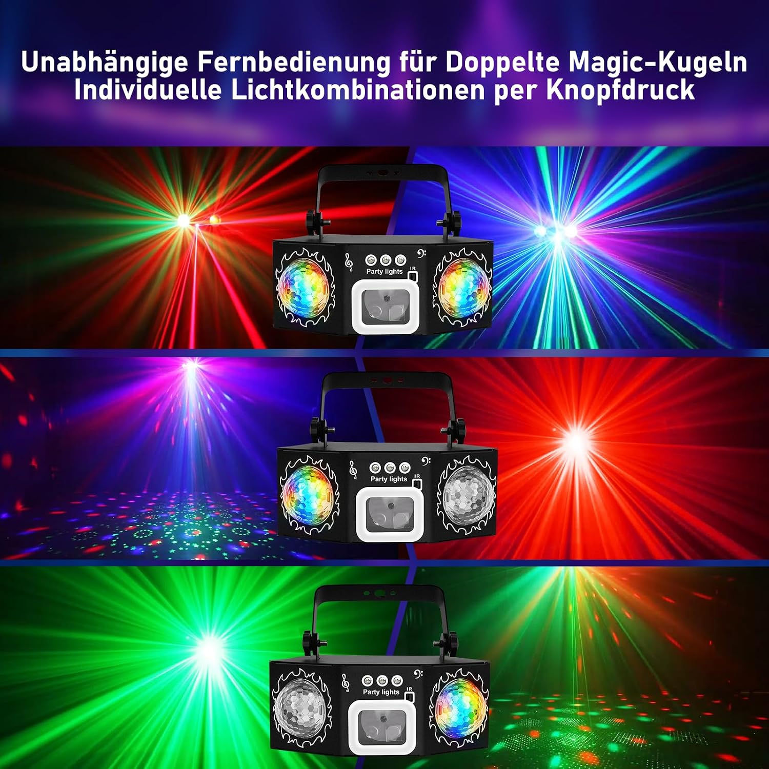Detalle de Vicalo Discolicht Dual Disco Bälle RGB – Sound-aktivierte Partybeleuchtung für DJ, Club & Events