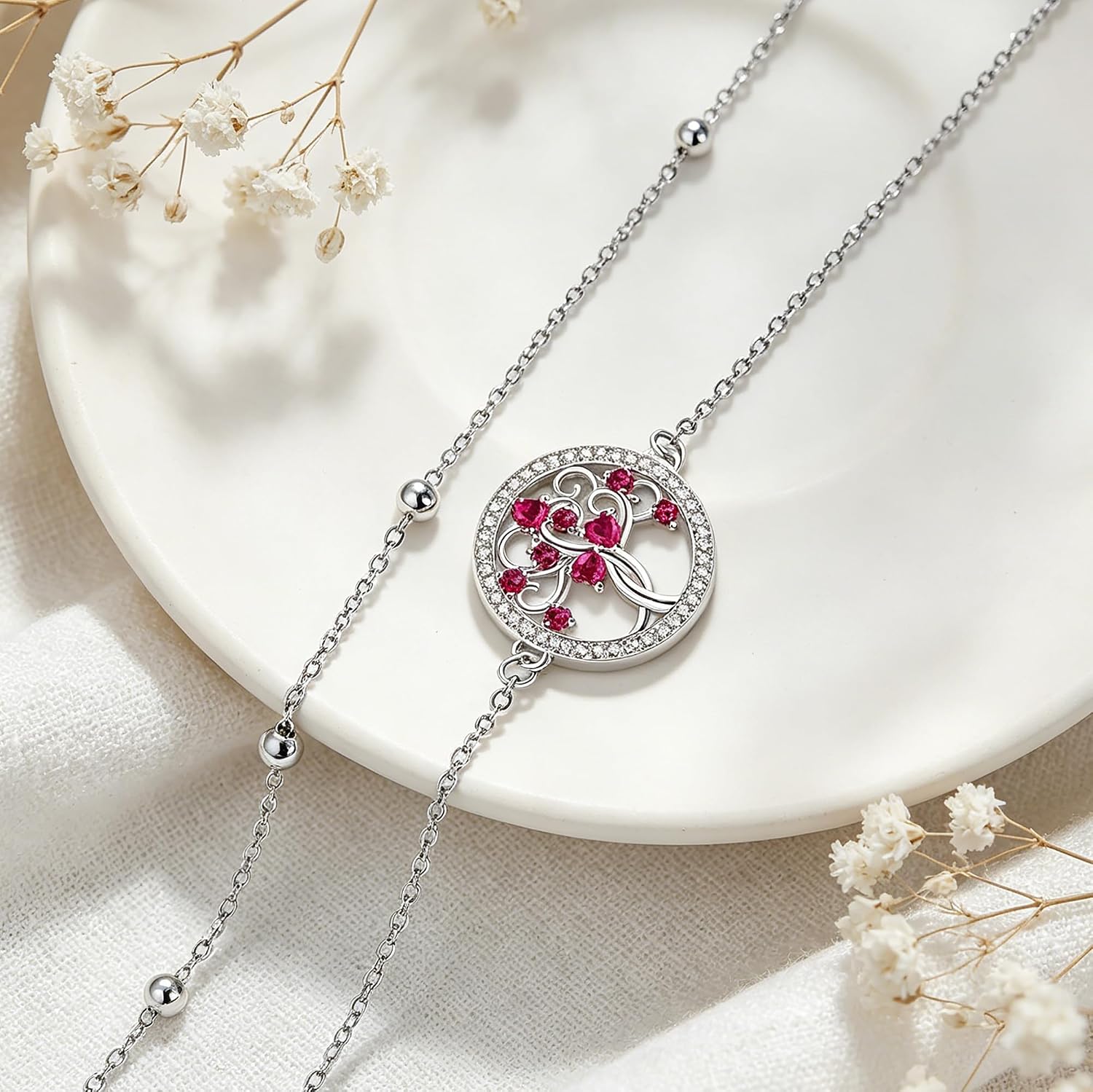 Detalle de Arrebol Damen-Fußkettchen aus 925 Silber mit Doppelkette und Kugelperlen, verstellbar (22 cm + 4 cm)