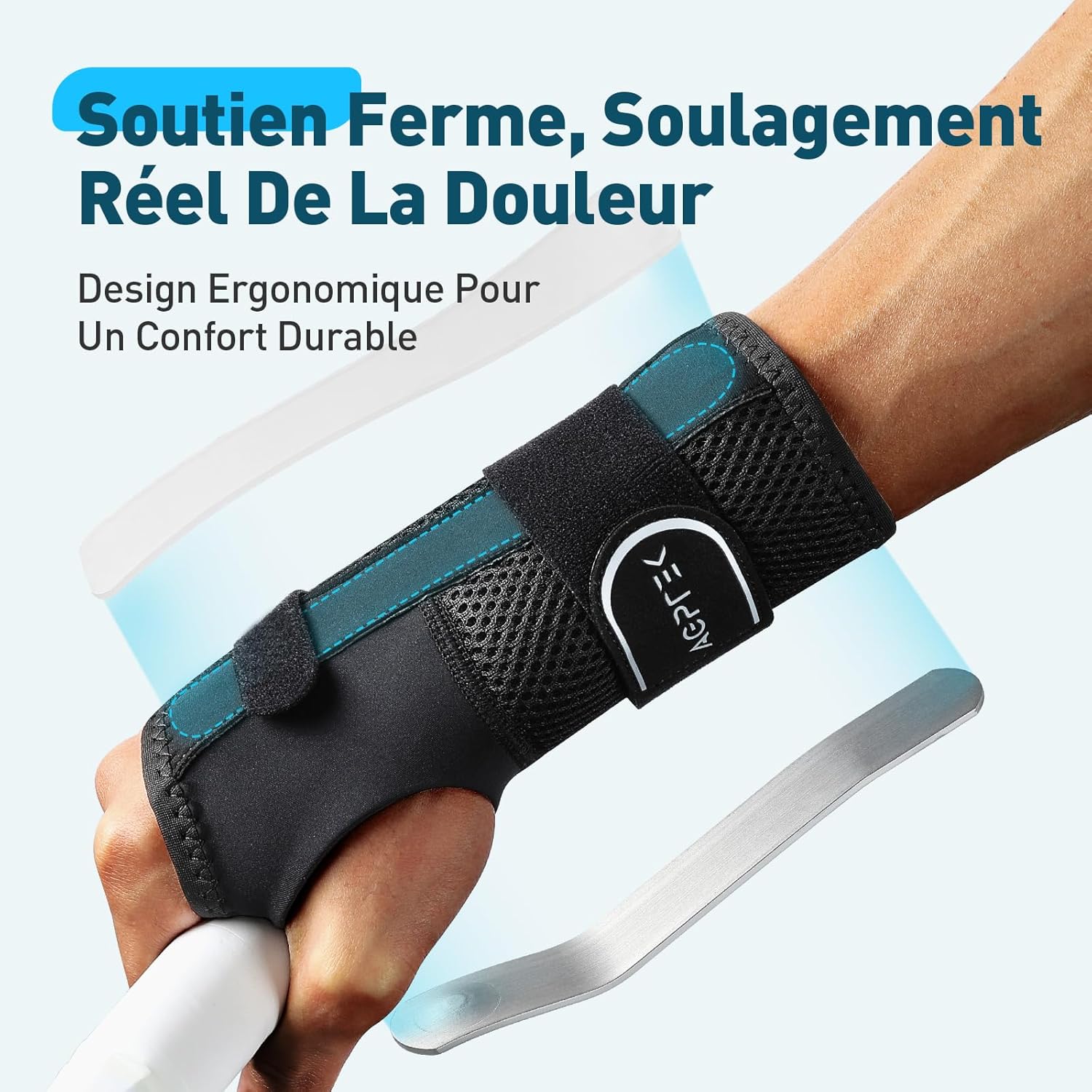 Thumbnail 1 de AGPTEK Attelle de poignet droite avec 2 plaques en aluminium (L/XL) pour canal carpien, tendinite et douleurs nocturnes