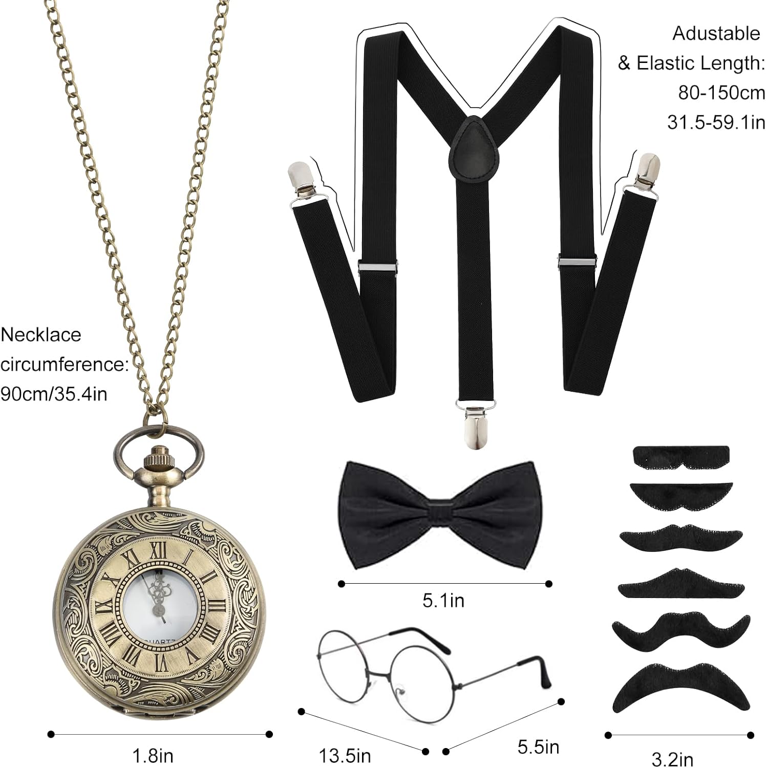 Thumbnail 6 de GOKINDOR 20er-Jahre-Kostüm-Accessoires für Herren (Set mit Weste, Panama Hut & Uhr)
