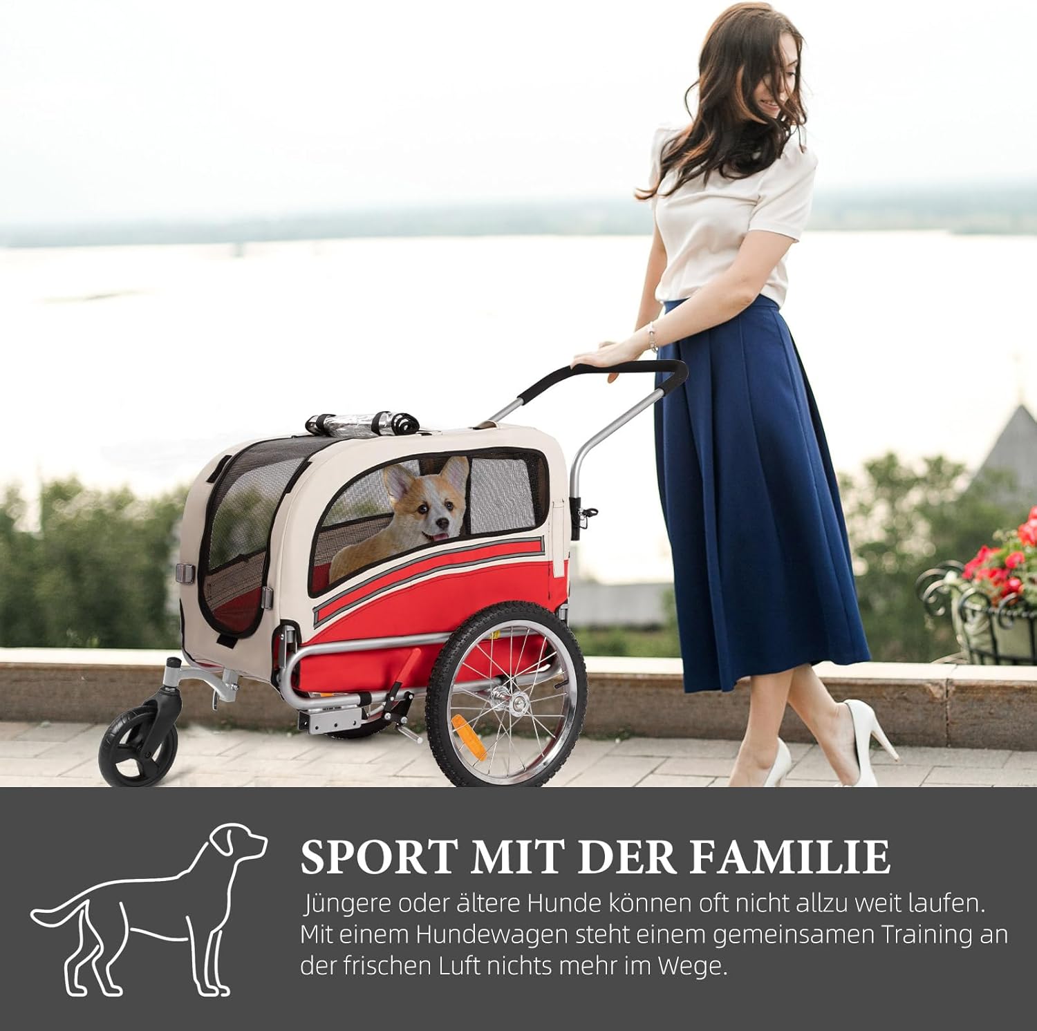 Detalle 2 de Fiximaster 2-in-1 Hundeanhänger für Fahrrad & Jogger – faltbarer Transportwagen bis 30 kg mit Bremsen