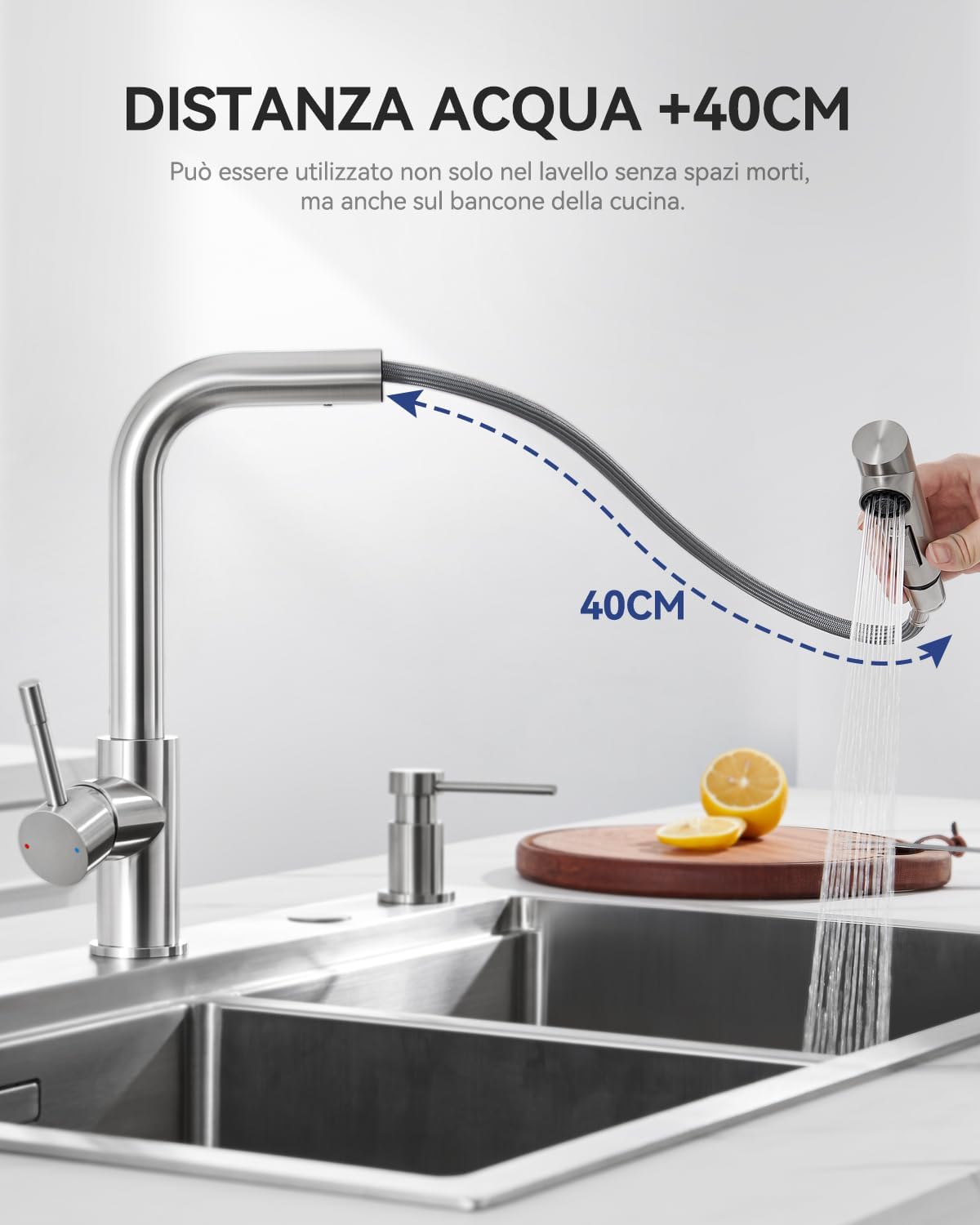 Thumbnail 2 de Sofetiy Rubinetto Lavello Cucina con doccetta estraibile e getto 2 modalità in acciaio inox 304 spazzolato