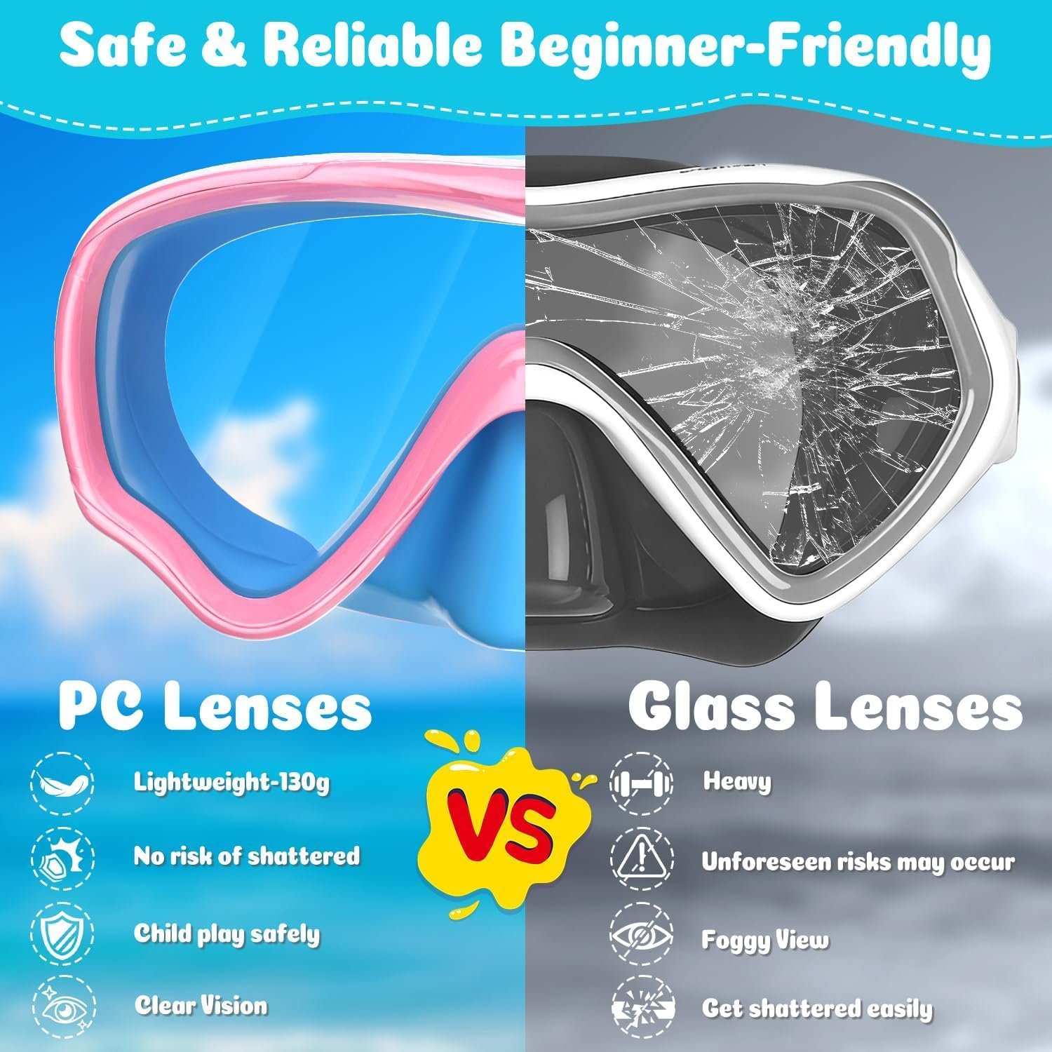 Detalle de COOLOO 2 Packs Kids Goggles with Nose Cover – 180° Wide View, Anti-Fog, No-Leak Swim Mask for Boys & Girls