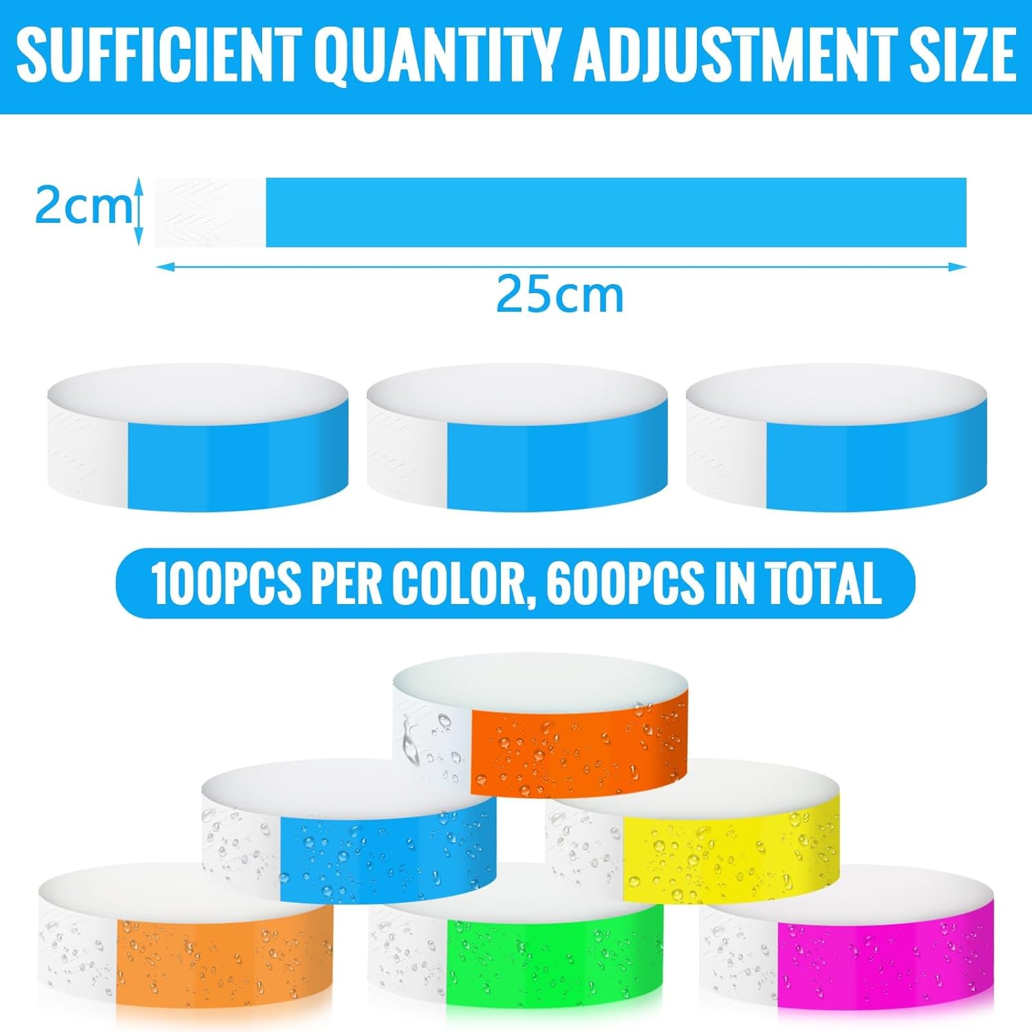 Detalle 2 de Lociban 600 pezzi braccialetti carta per eventi da 6 colori, impermeabili e resistenti all’uso