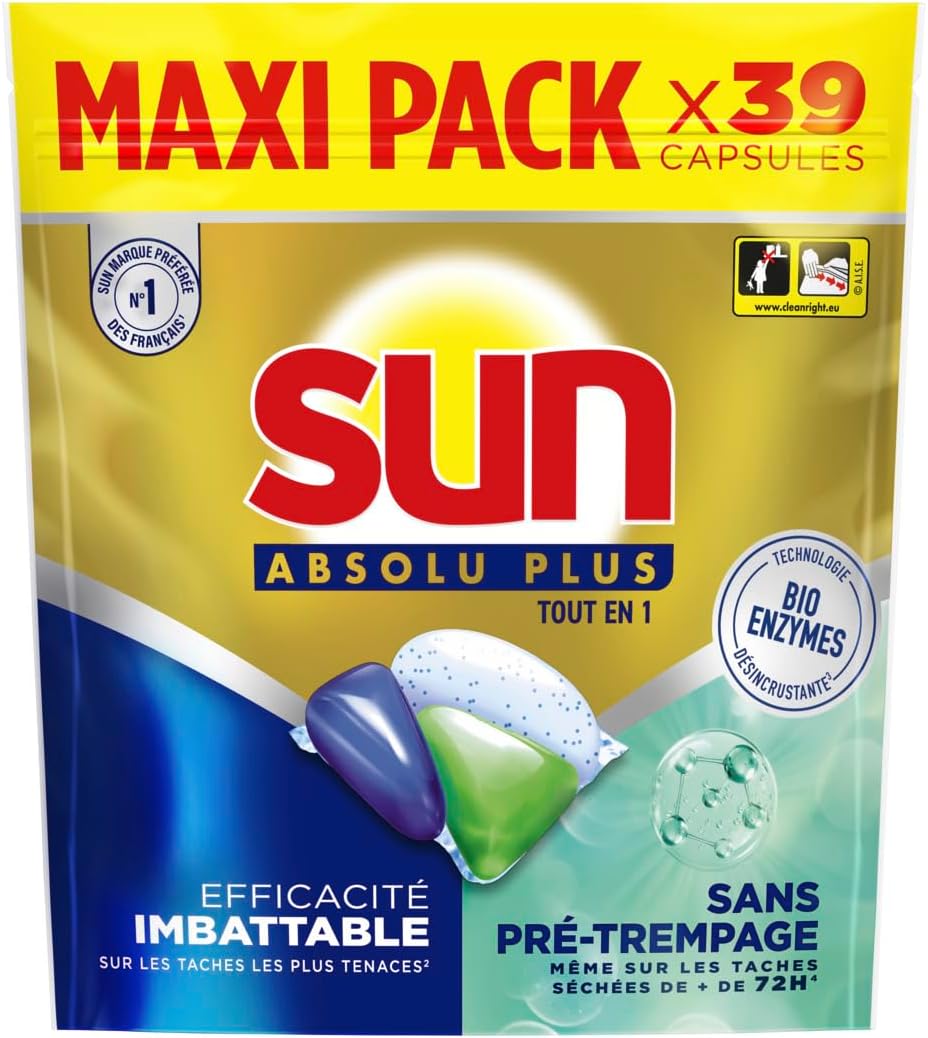 Thumbnail 1 de SUN Absolu Plus Pastilles Tout-en-1 Bio-Enzymes – 39 capsules, sans pré-trempage