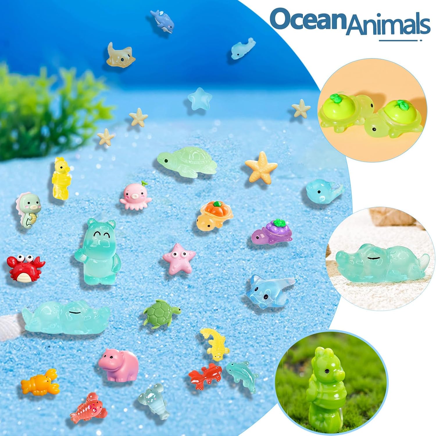 Detalle 2 de Blynmyr 230pcs Mini Resin Animals: 77 Styles of Glow-in-the-Dark Tiny Figures for Creative Displays
