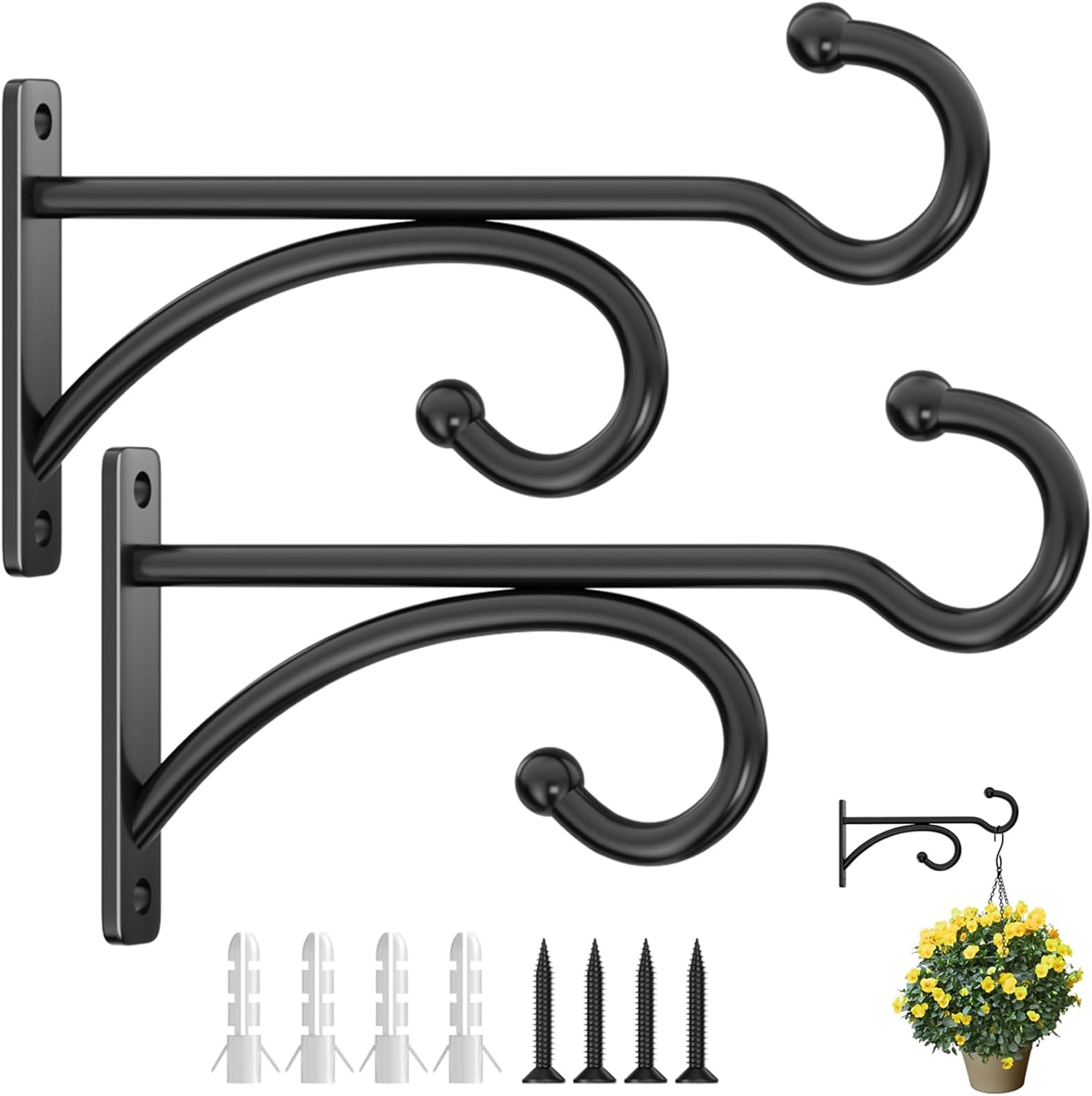 Detalle de 2 Pcs 15cm Planter Hooks for Hanging Plants | Sturdy Black Metal Plant Hanger Hooks (Indoor/Outdoor)