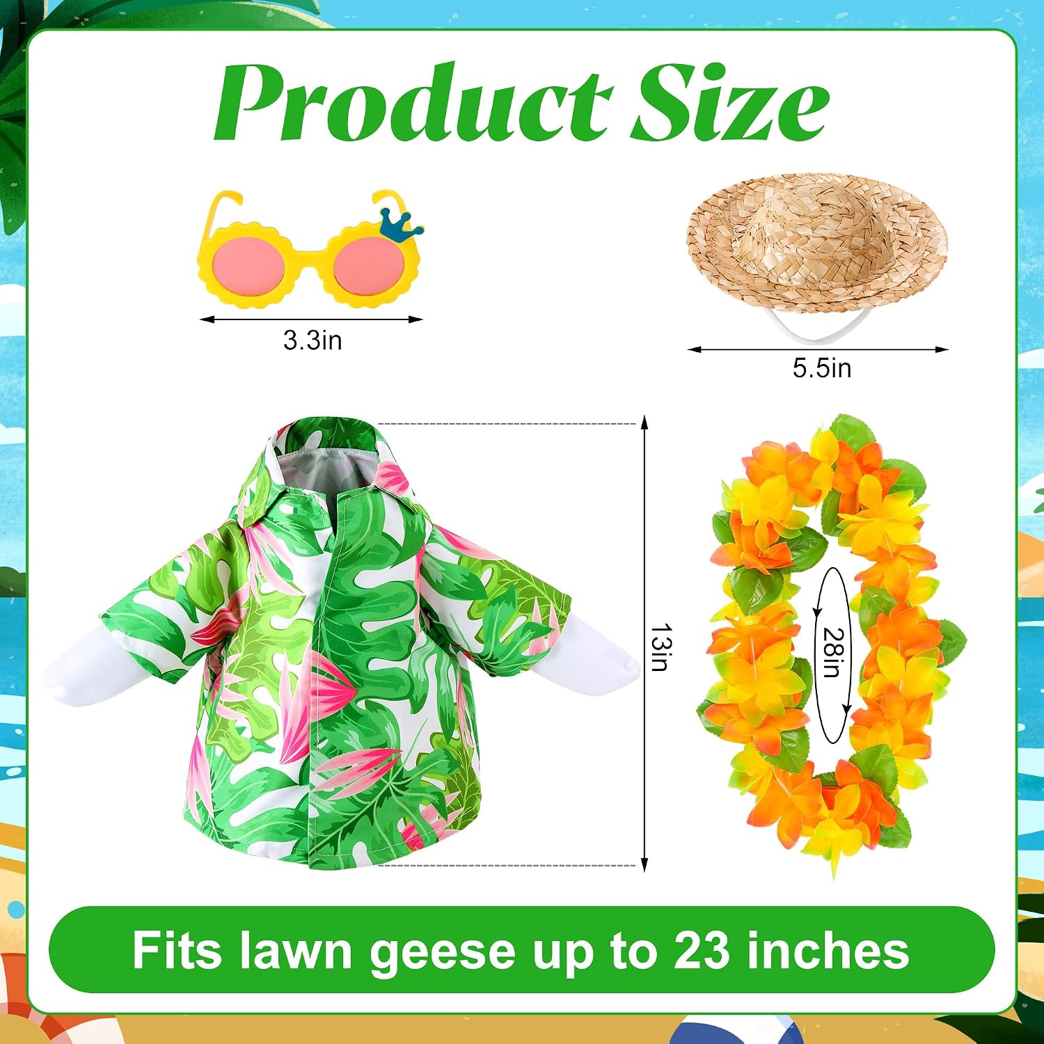 Detalle 2 de DECOHS Hawaiian Porch Goose Outfit Set for 23" Statues, 4-Piece