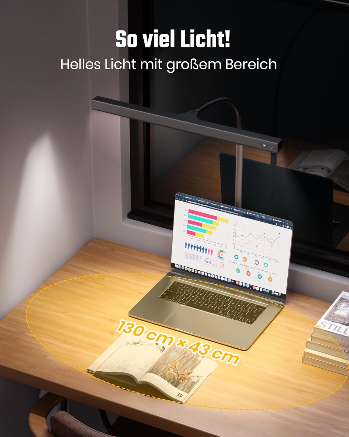 Detalle de RIXGLEAM LED-Schreibtischlampe dimmbar, klemmbar mit 45°-Streuwinkel und Schwanenhals für Homeoffice