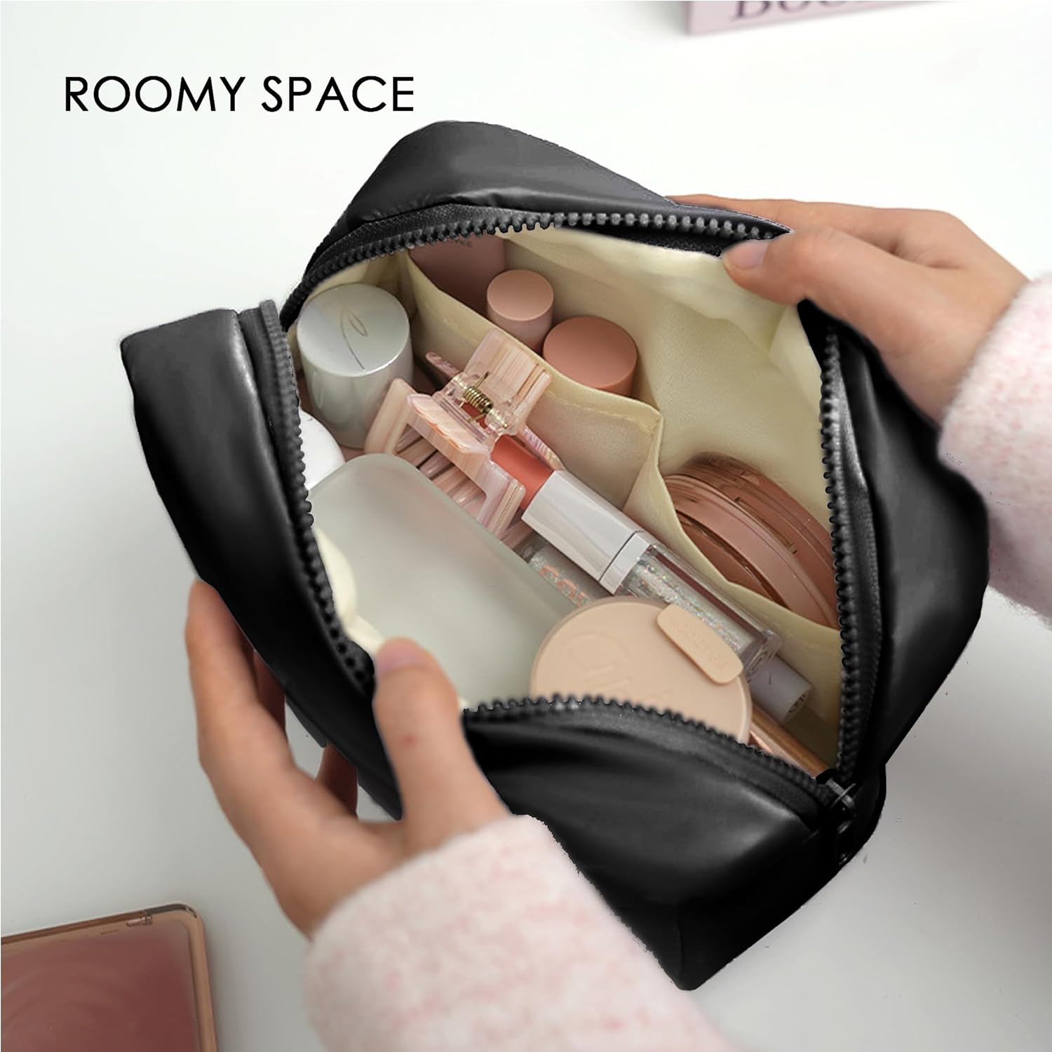 Thumbnail 1 de Puffer Makeup Bag Cosmetic Bag – Quilted Large Zip Pouch for Travel and Daily Use