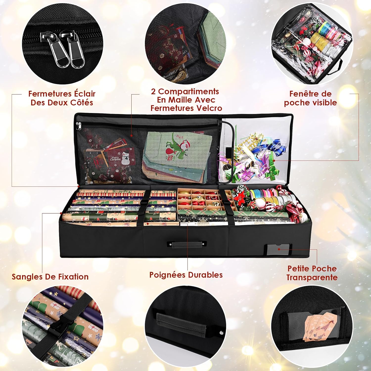 Detalle de Ambesty Geschenkpapier-Aufbewahrung Organizer 95 × 35 × 16 cm – wasserdicht, 3 Fächer, flexibel nutzbar