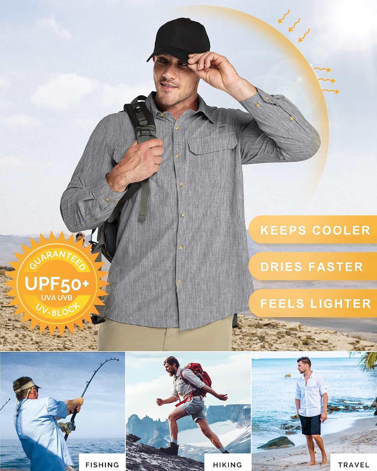 Thumbnail 3 de 33,000ft Men's Long Sleeve Sun Protection Shirt UPF 50+