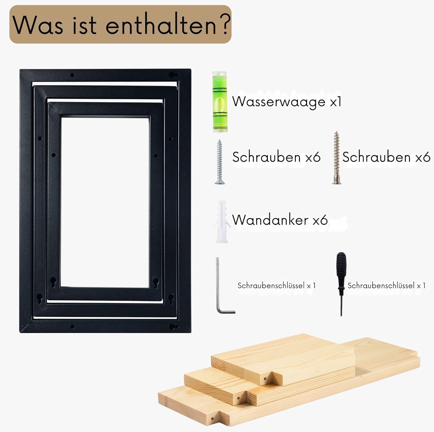 Thumbnail 6 de hi-home Set mit 3 Wandregalen – schwebende, quadratische Holzwandregale in Braun