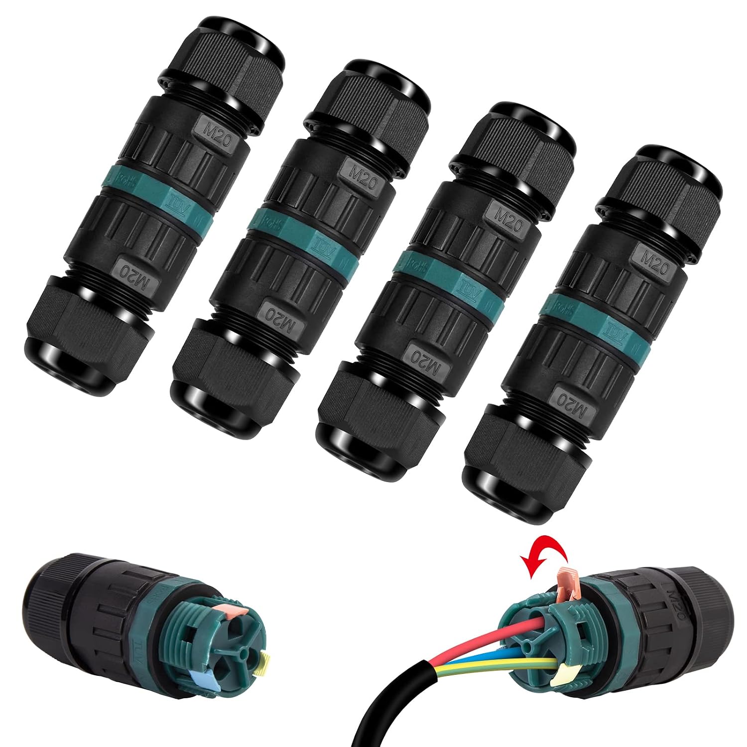 Detalle de GAOUTO 766156647413 IP68 3-pin waterproof cable connector, 5–12 mm