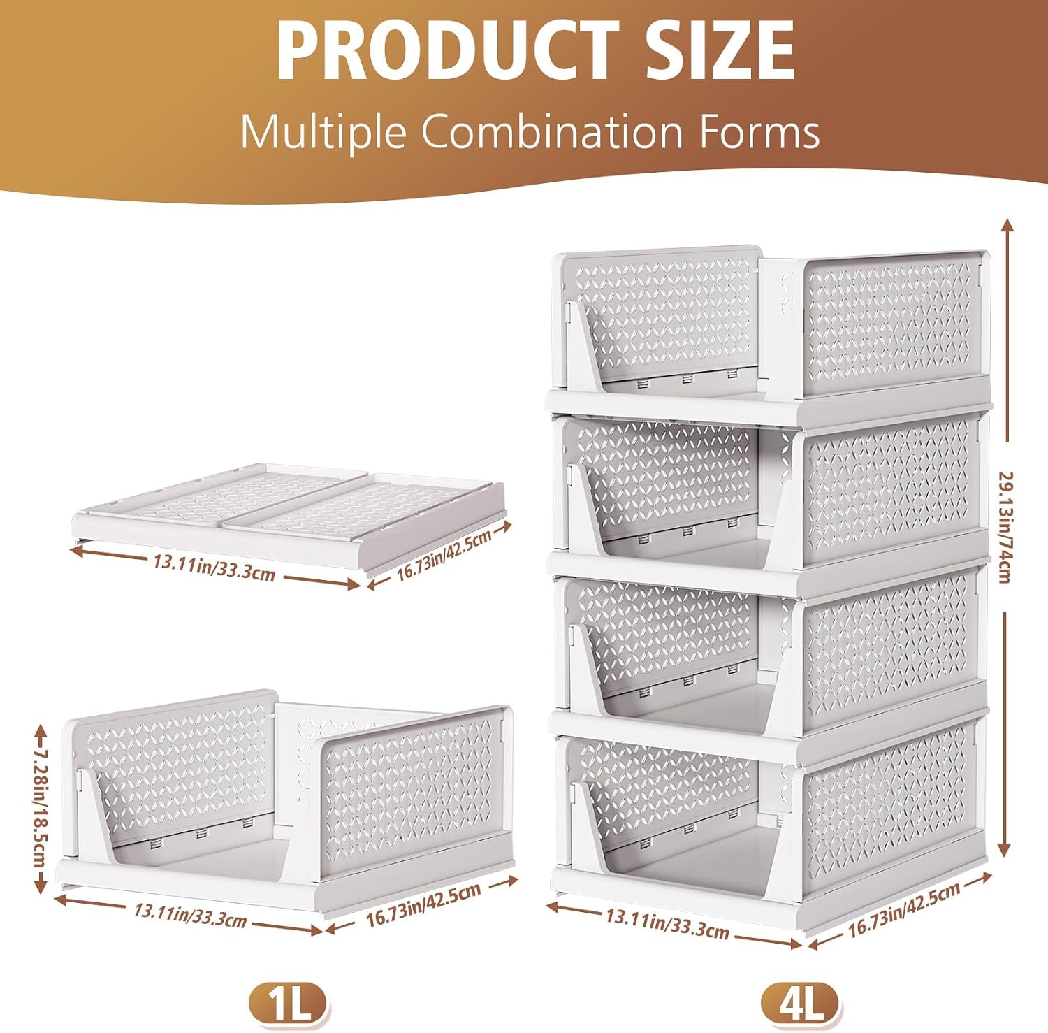 Detalle de NestOrganix 1 Stackable Closet Organizers, 4-Pack Foldable White Bins