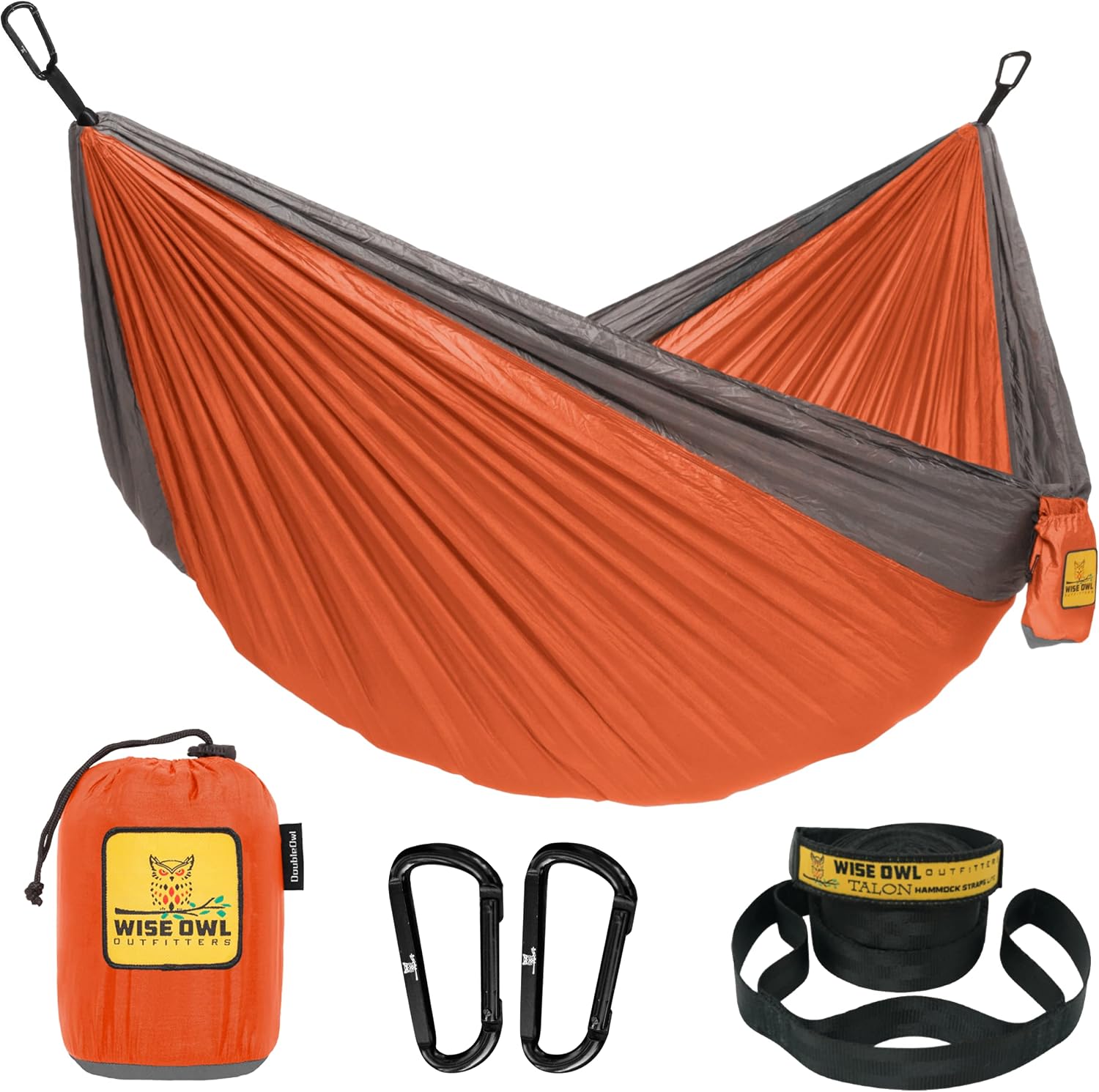 Wise Owl Outfitters Camping Hammock (Parachute-Grade Nylon) with Tree Straps — Portable 1 or 2 Person Travel Hammock, 9 ft x 4.5 ft
