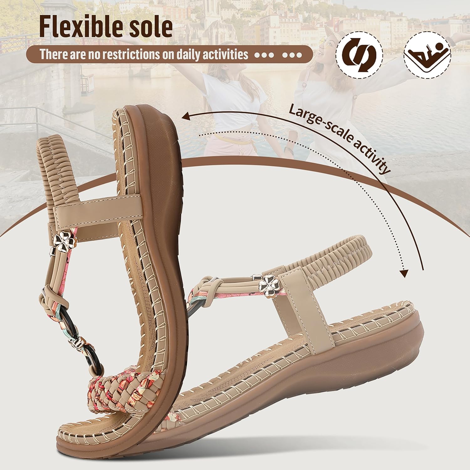 Thumbnail 4 de Littleplum Sandalen Damen Freizeit Flach Sandalette mit Strass-Perlen – Handarbeit im Boho-Stil