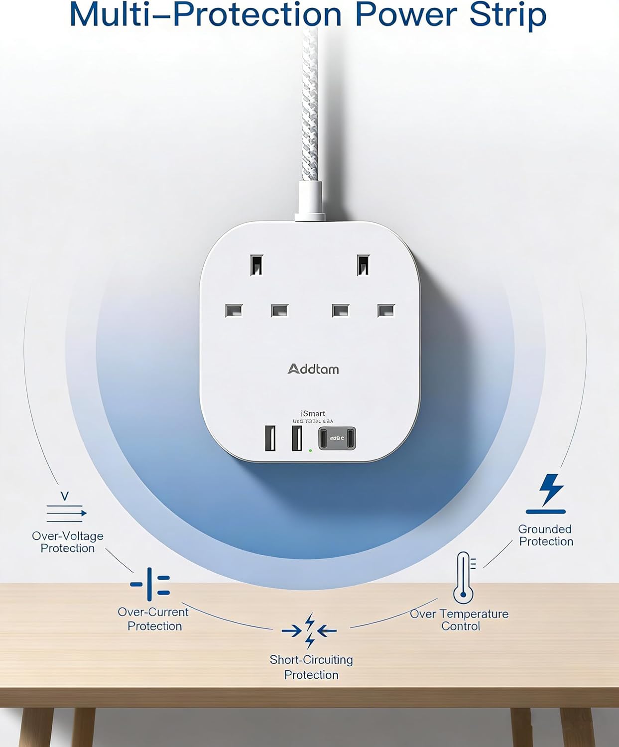 Thumbnail 3 de Addtam 3M Braided Extension Lead with Surge Protection: 2 AC outlets and 4 USB ports