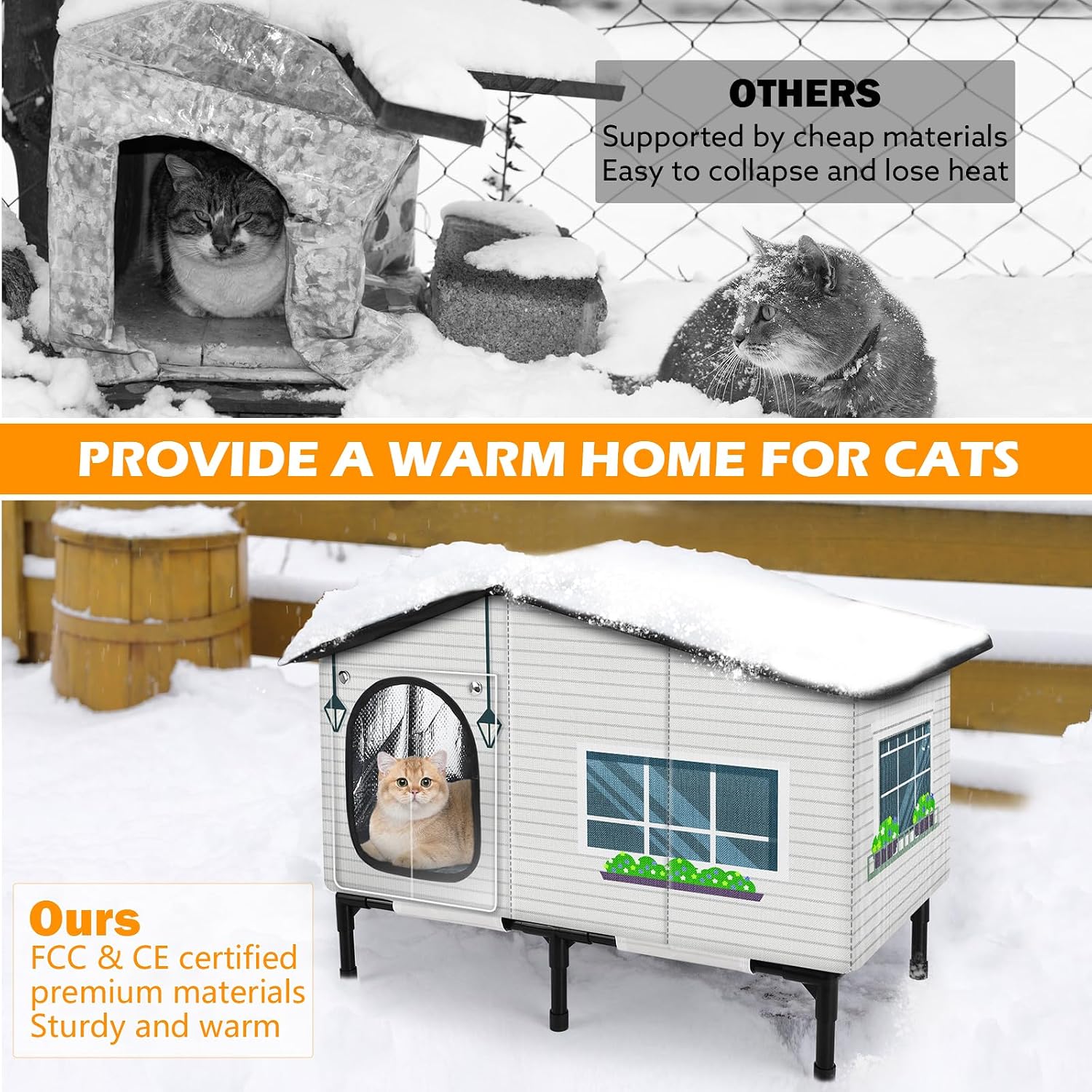 Detalle 1 de GASUR 02 Heated Outdoor Cat House, Insulated, Waterproof, Elevated, Dual-Exit