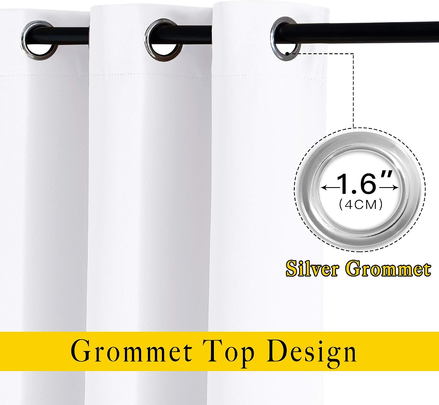 Detalle 2 de NICETOWN 2-Panel Pure White Blackout Curtain Panels, 52 x 54 Inches
