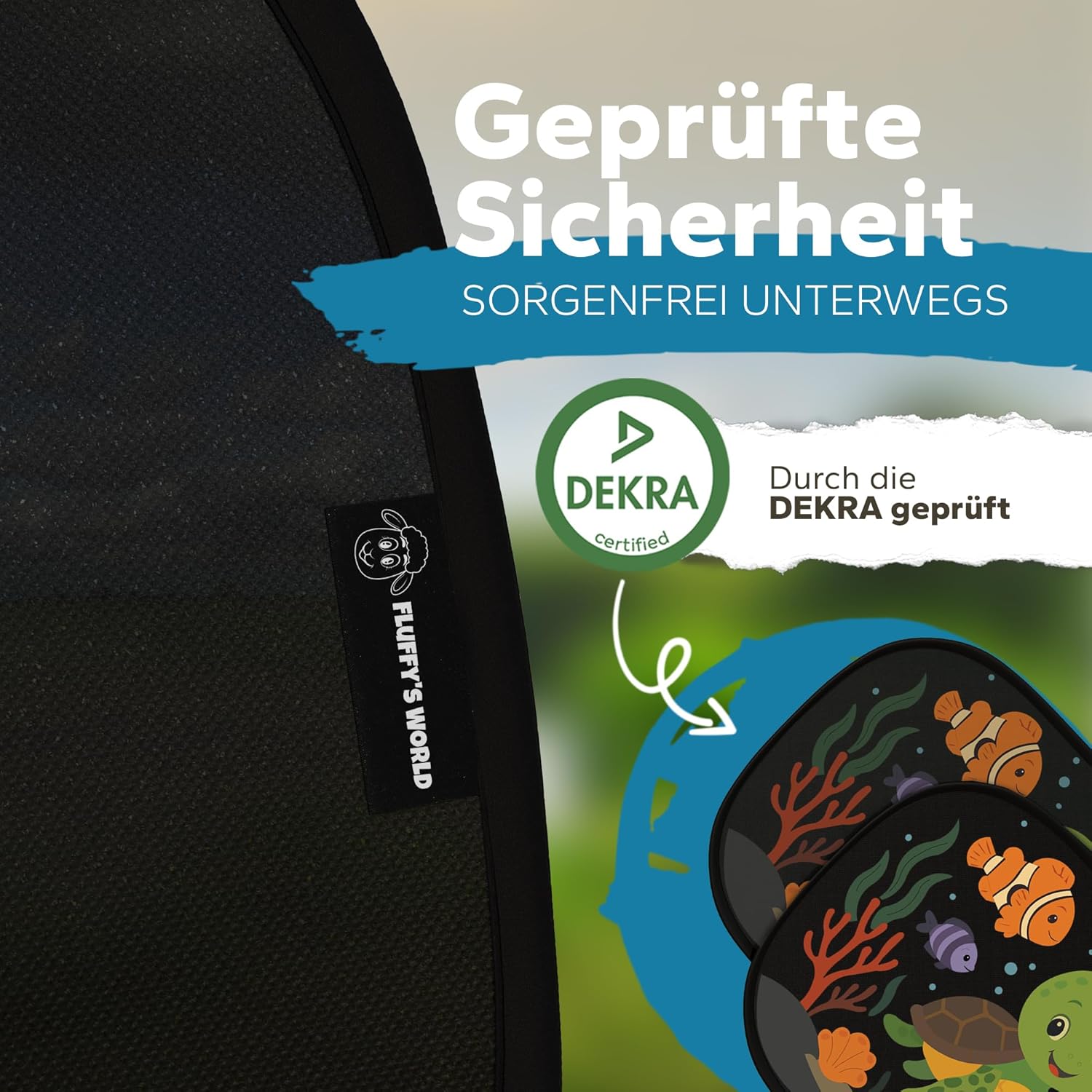 Thumbnail 5 de Fluffy's World Sonnenschutz Auto Baby & Kinder – zertifizierter UPF50+ Schutz (GSM105+ Nylon), Seitenscheibenblende