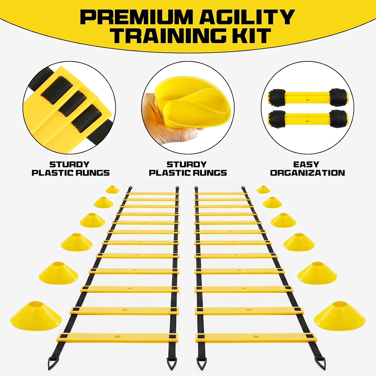 Detalle 1 de KJSUE 2-Pack Agility Ladder Set with Adjustable Rungs, Cones and Stakes