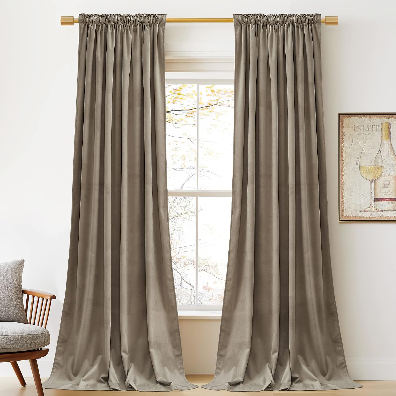 Thumbnail 1 de StangH Camel Beige Velvet Curtains 90in 🏠