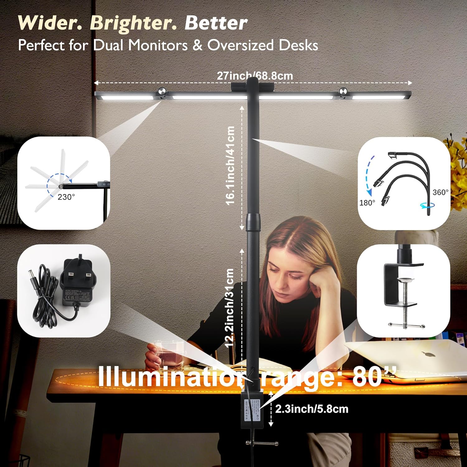 Thumbnail 6 de Overcomo LED Desk Lamp with Clamp — versatile multi-bar table light for home office