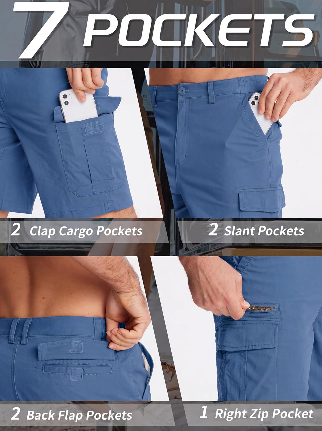 Thumbnail 3 de TACVASEN Men's Cargo Shorts with Elasticated Waist and 7 Pockets — Breathable Summer Work shorts