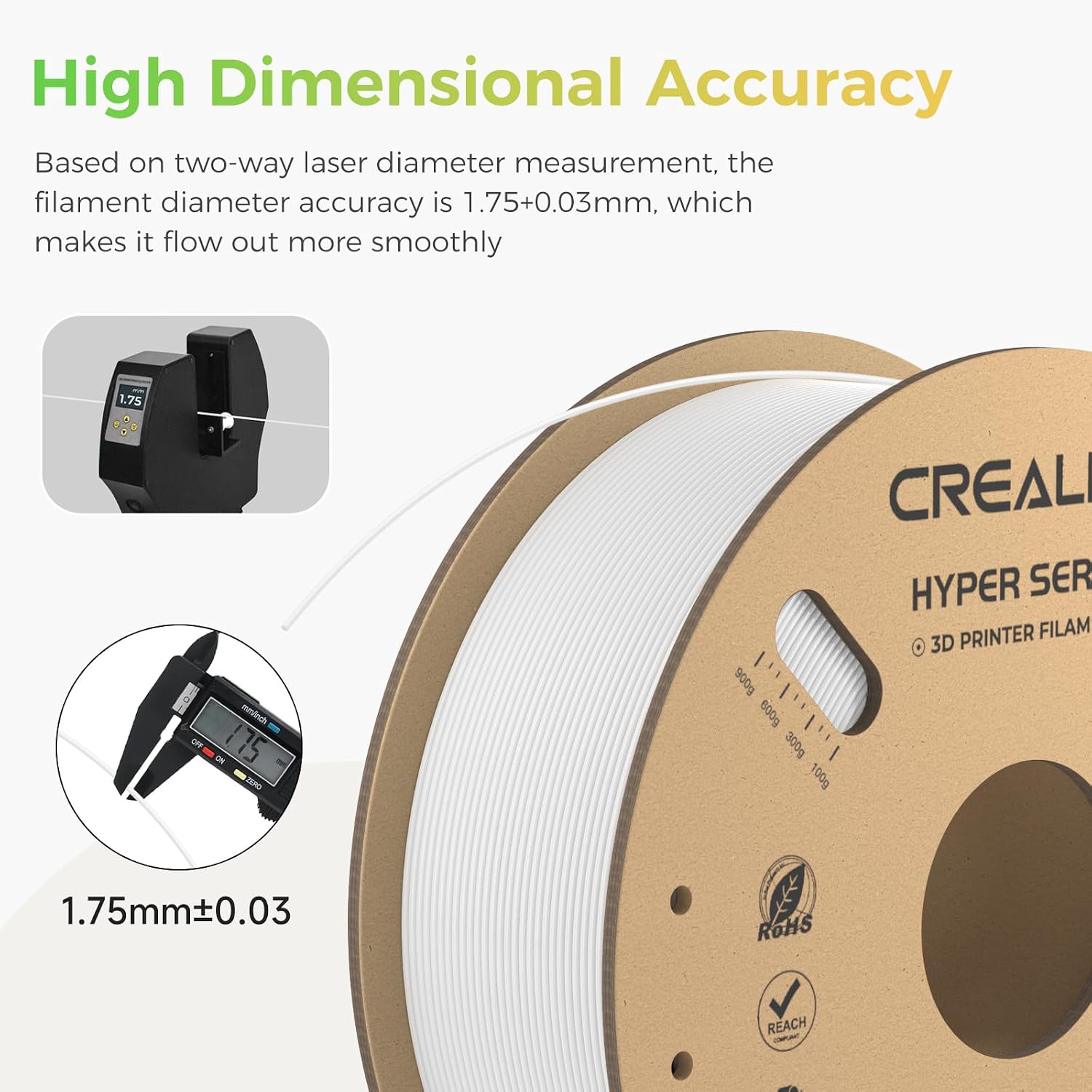Detalle de Creality Official Hyper PLA Filament Weiß (1 kg) – Hochgeschwindigkeits-3D-Druckmaterial mit Maßgenauigkeit